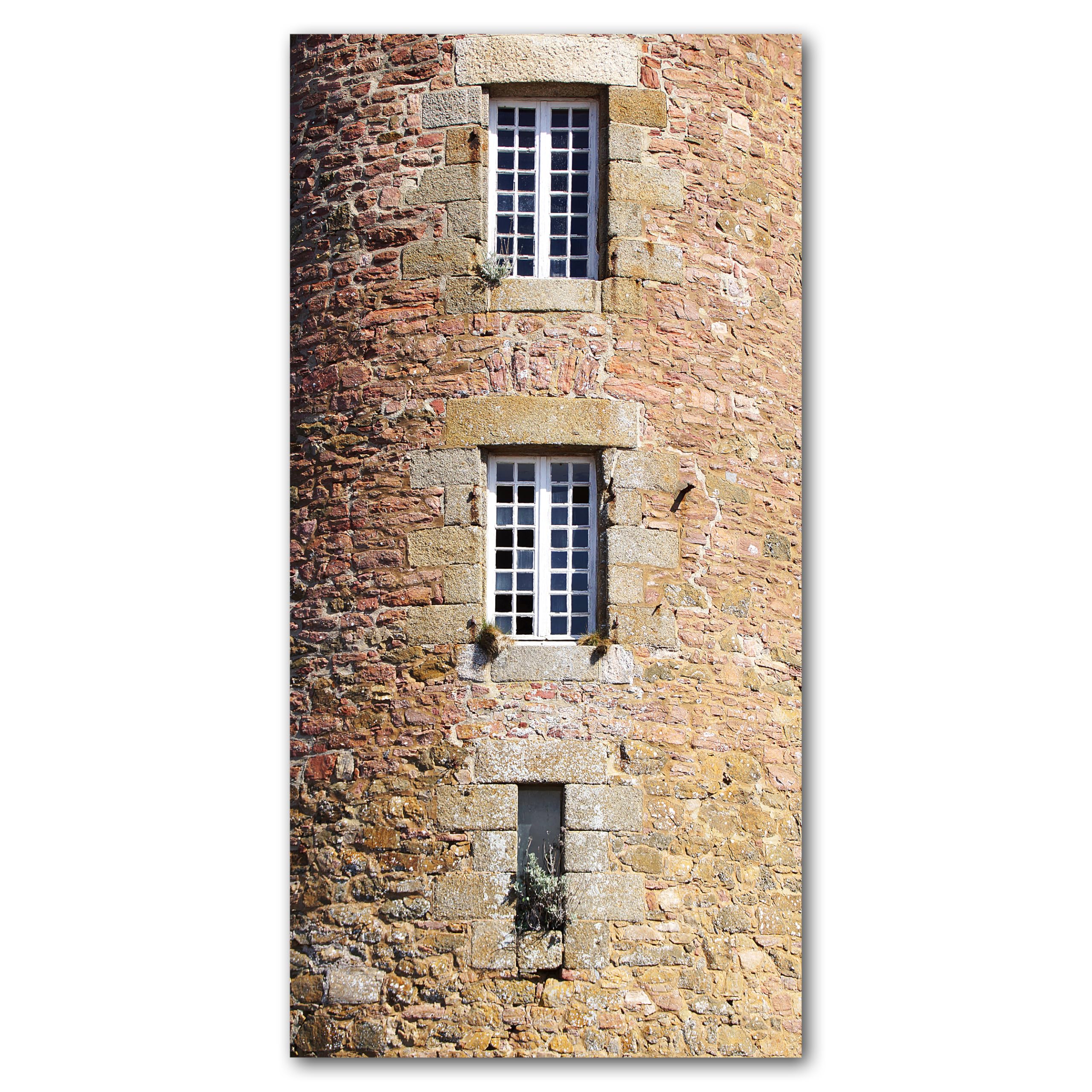 Glücksvilla - Turm mit Fenstern (Leinwand-Bild 2 cm, 50 x 100 cm) | div. Maße - aus DE - Kunstdruck Deko Wandbild quer - Frankreich Roscoff Stein-Optik Steinwand Dorf Stadt Meer