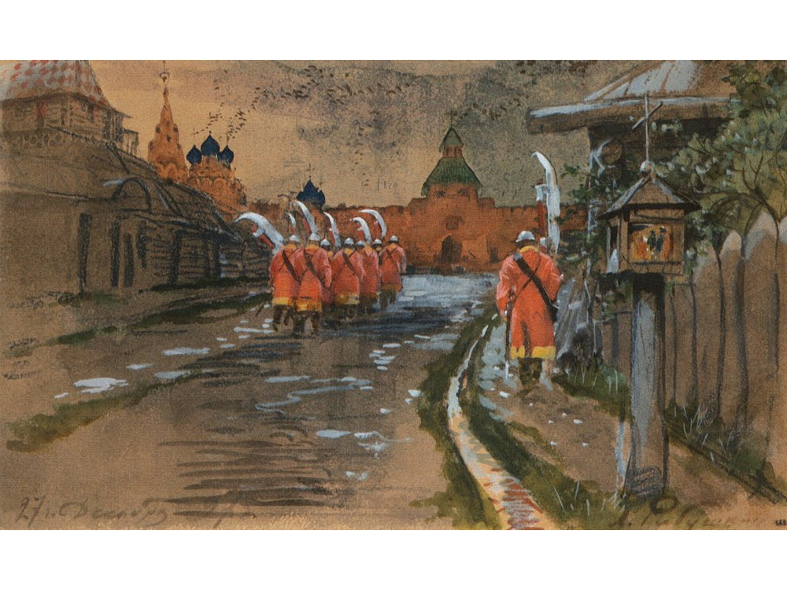 Strelets Patrol at Ilyinskie Gates in The Old Moscow by Andrei Ryabushkin