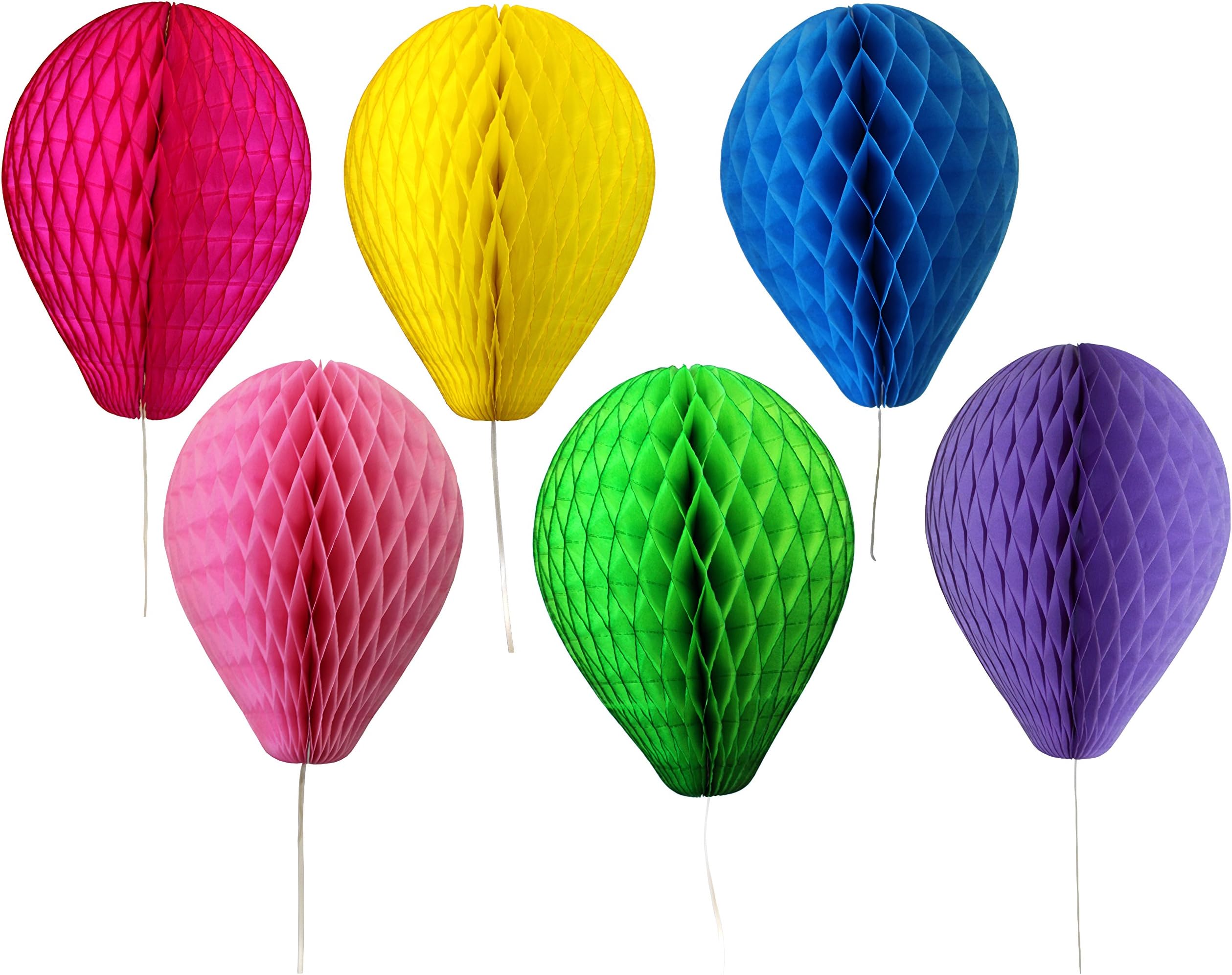 6-Piece Rainbow Themed 11 Inch Honeycomb Tissue Paper Balloon Party Decoration Kit (Cerise, Dusty Rose, Yellow, Lime, Turquoise, Lavender)