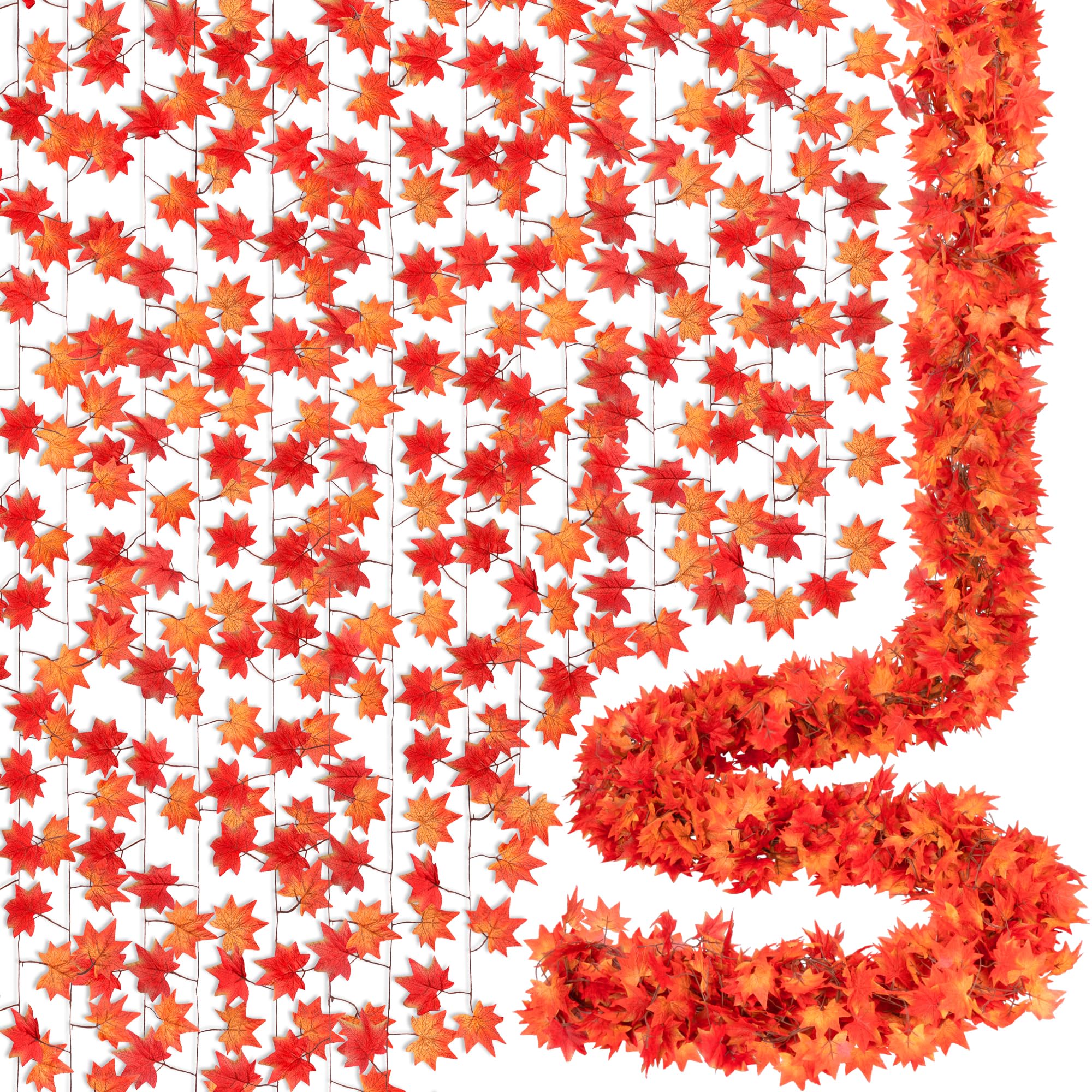 antfraerAnftraer 12 Pack Fall Leaf Garland, 82.5Ft Fall Maple Leaves Garland Artificial Foliage Garland Hanging Fall Vines Thanksgiving Decor Fall Decorations for Home Wedding Fireplace Party