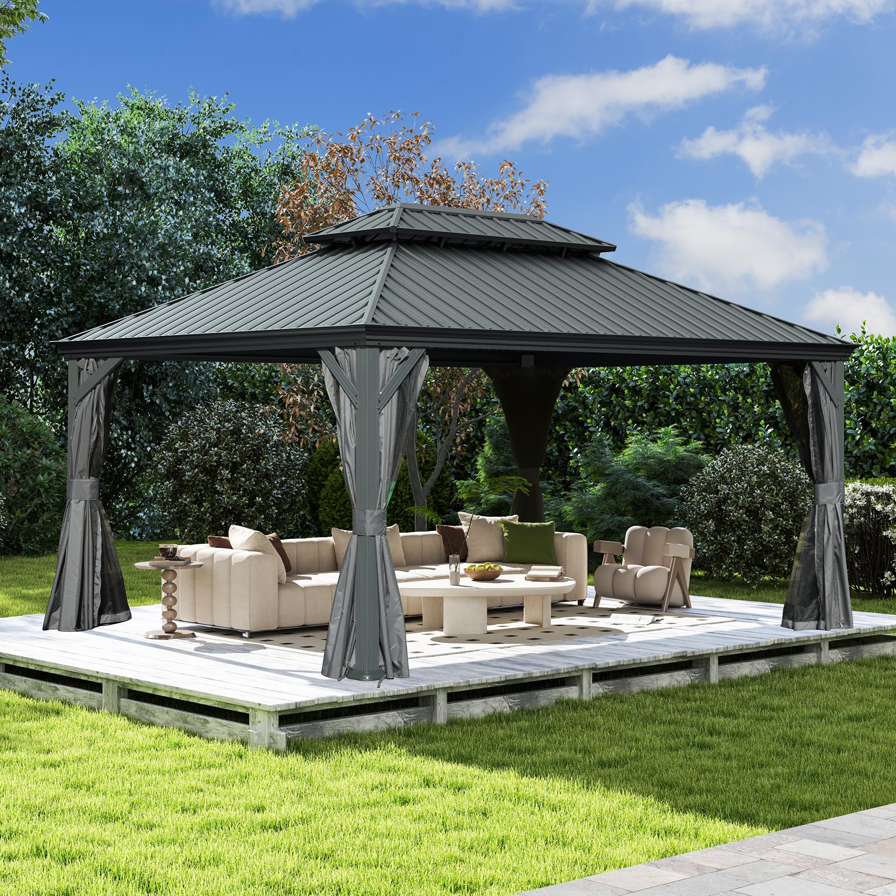 Domi 10'X14' Gazebo, Hardtop Gazebo for Patio with Drainage System