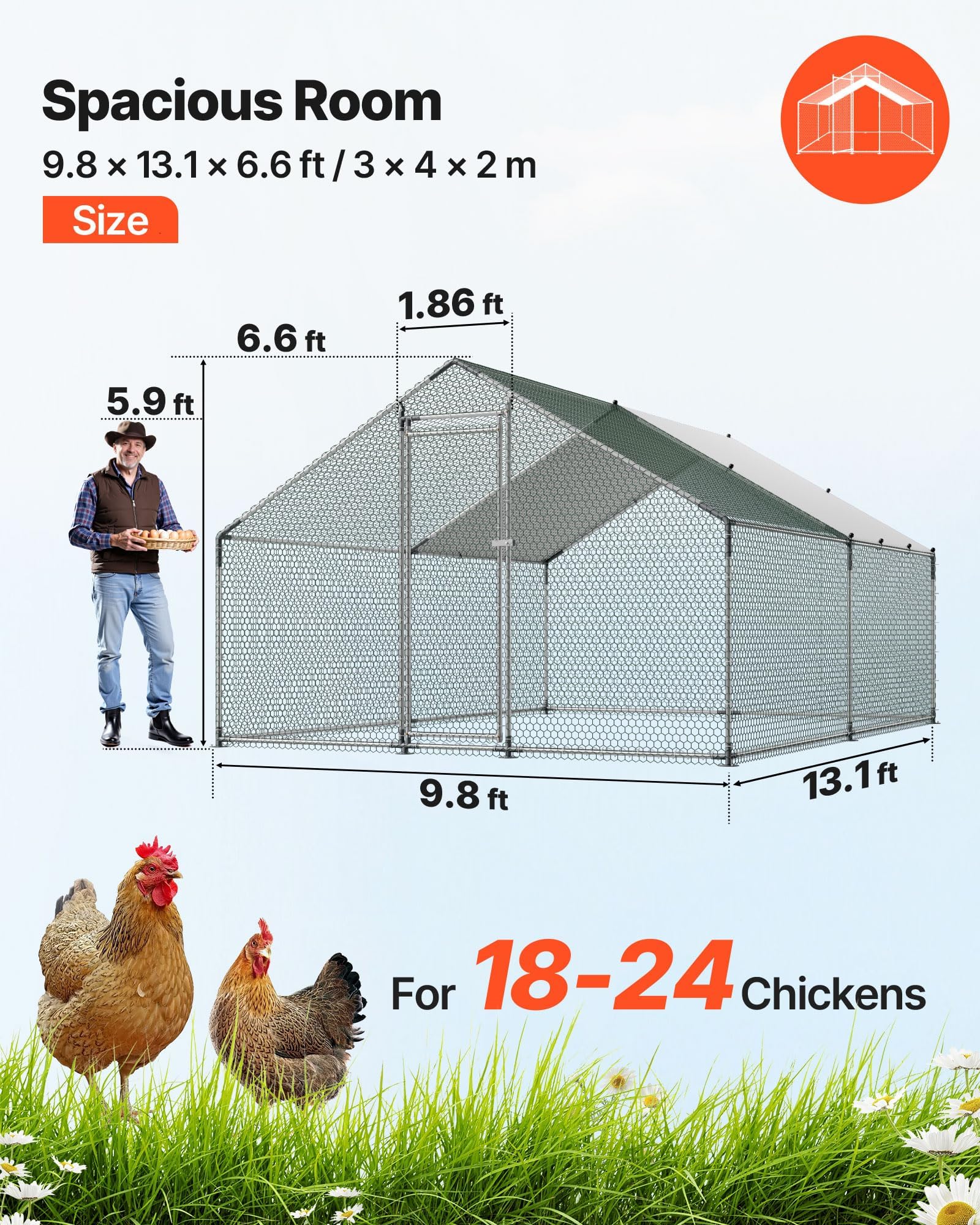 Amazon.com : VEVOR Large Metal Chicken Coop, 9.8x13.1x6.5 ft Large