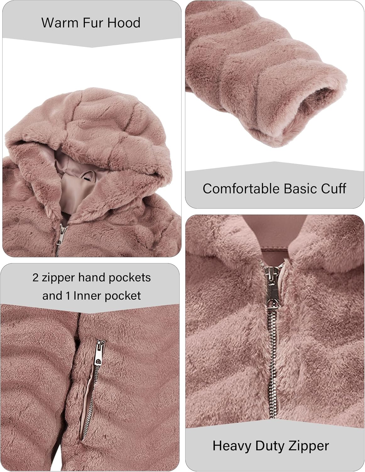 RISISSIDA Women Long Faux Fur Coat Fuzzy Jacket Hooded Winter Fall Warm Overcoat - Image 5