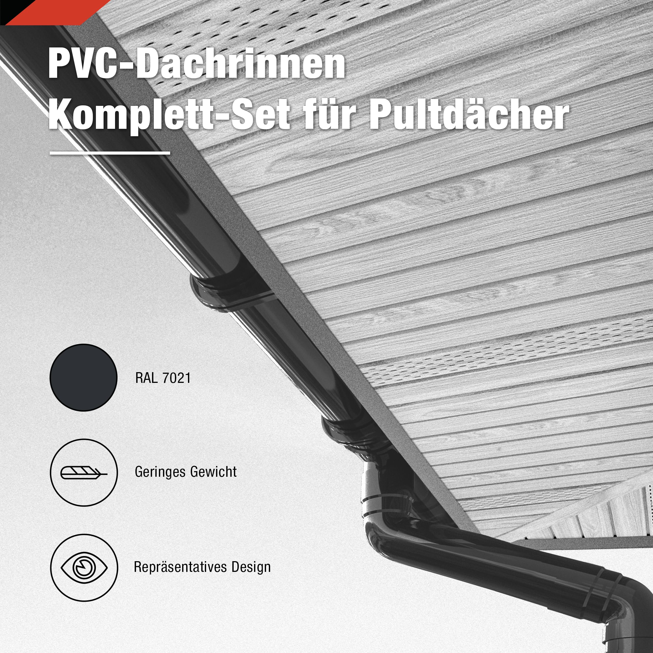 SMART Dachrinnen-Set PVC, 38-teilig, 75/63 mm für 8 m Dachlänge (Grau)