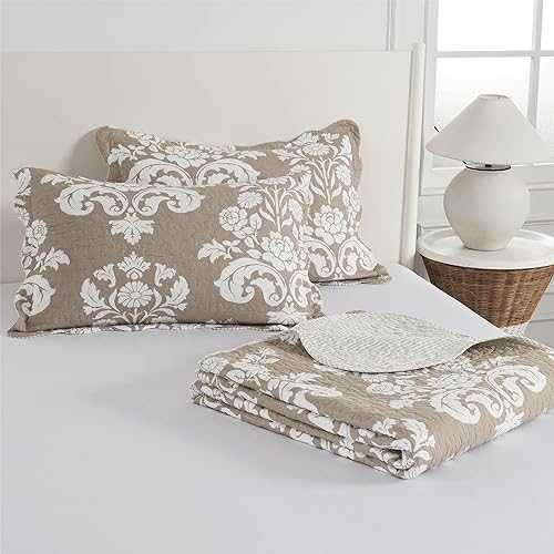 Miniatura 6 de Juego de edredón de tamaño Queen, 100% algodón, diseño floral, juego de ropa de cama tamaño Queen, juego de edredón suave y ligero reversible para