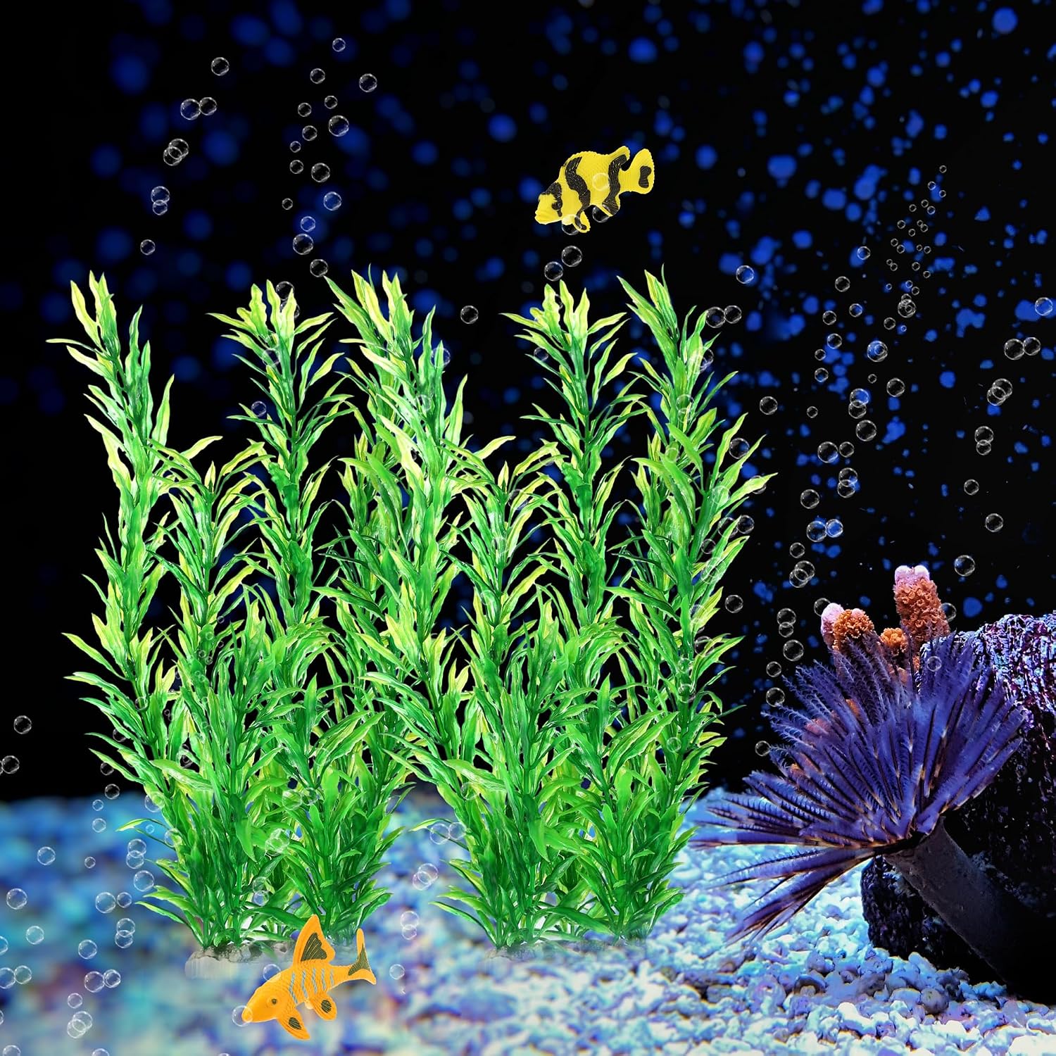 Large Aquarium Plastic Plants, Tall Aquarium Plants, Big Aquarium Plastic Plants for Fish Tanks Decor, 12.60" Height (Green, 2pcs)