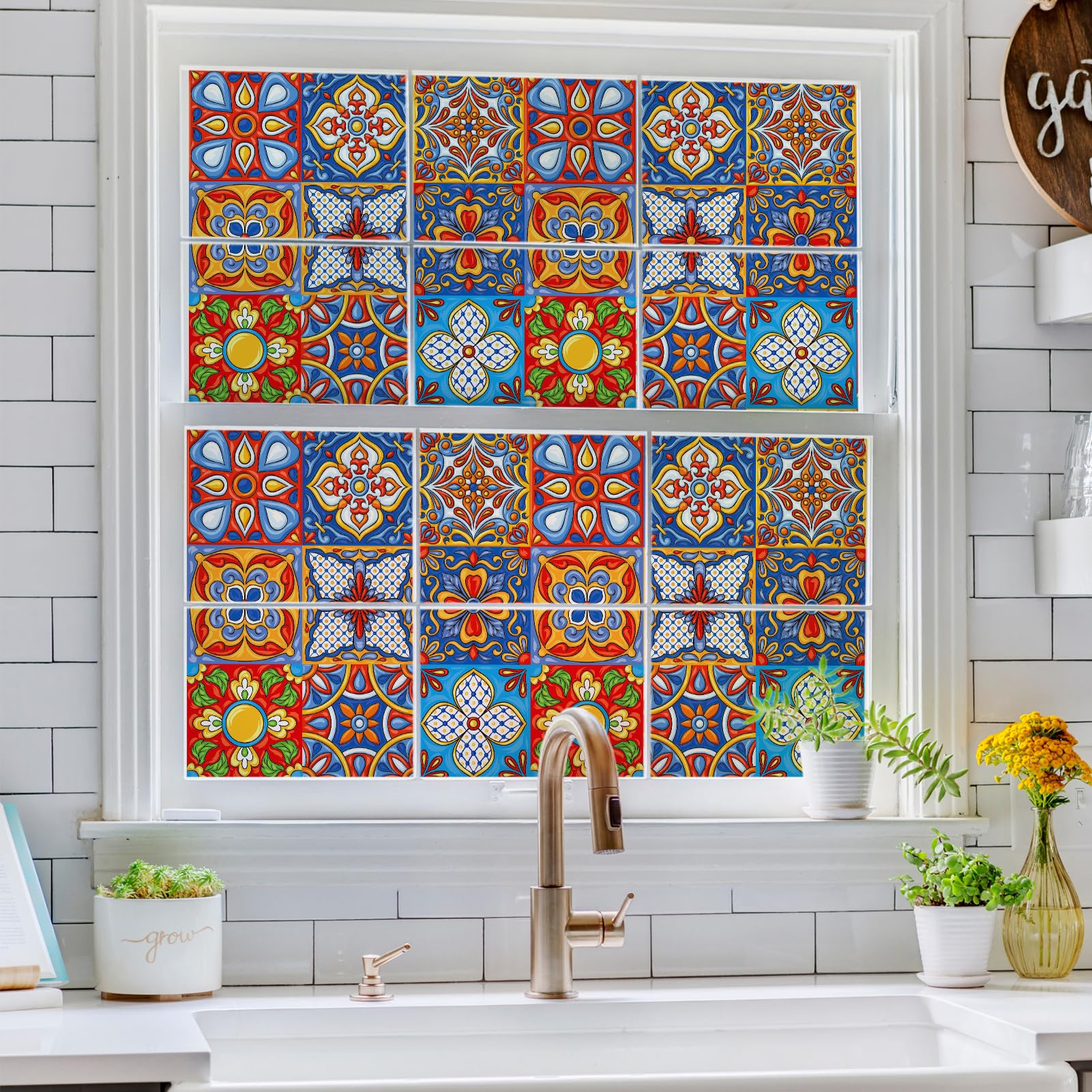 DKTIE UV6 Ultra-fine Frosted Glass Window Film Decorative Nature Stained Glass Window Film for Bathroom Static Cling Renter Friendly (U344-Talavera, 17.7