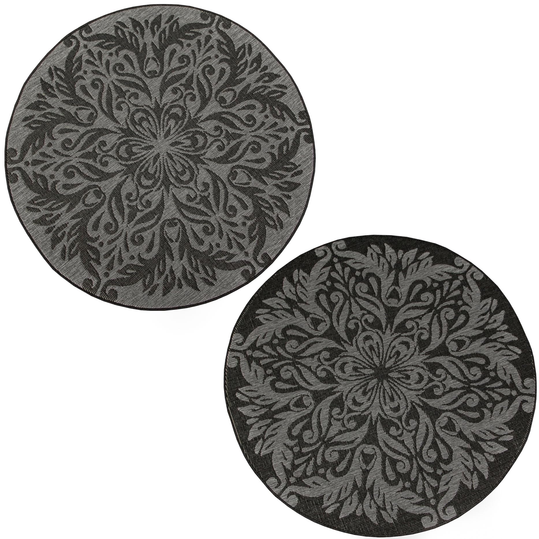 Sizalowy dywan, dwustronny, sznurkowy, na zewnątrz, do wewnątrz, na taras, na balkon, do salonu, nowoczesny, naturalne kolory, okrągły, ornament. (śr. 160 cm)