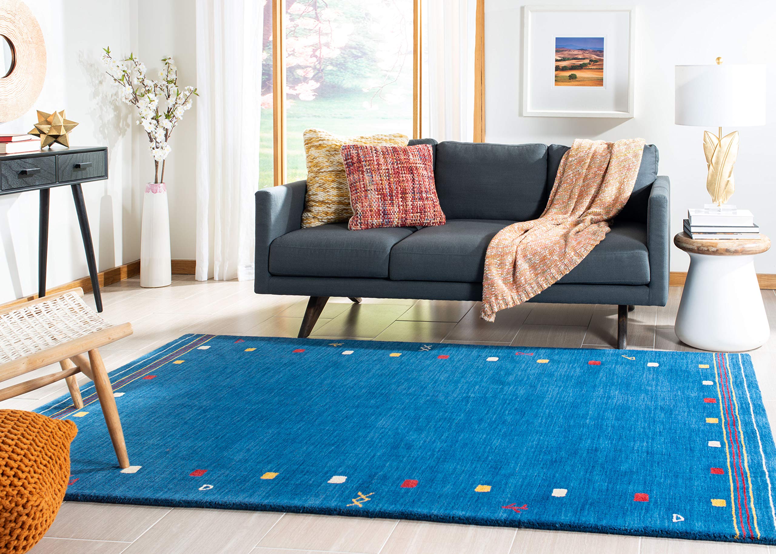 SAFAVIEH Himalaya Collection Area Rug - 9' x 12', Blue, Handmade Boho Tribal Wool, Ideal for High Traffic Areas in Living Room, Bedroom (HIM563M)