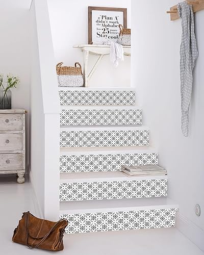 FLFK Modern Geometric Black White Stair Stickers, Black and White