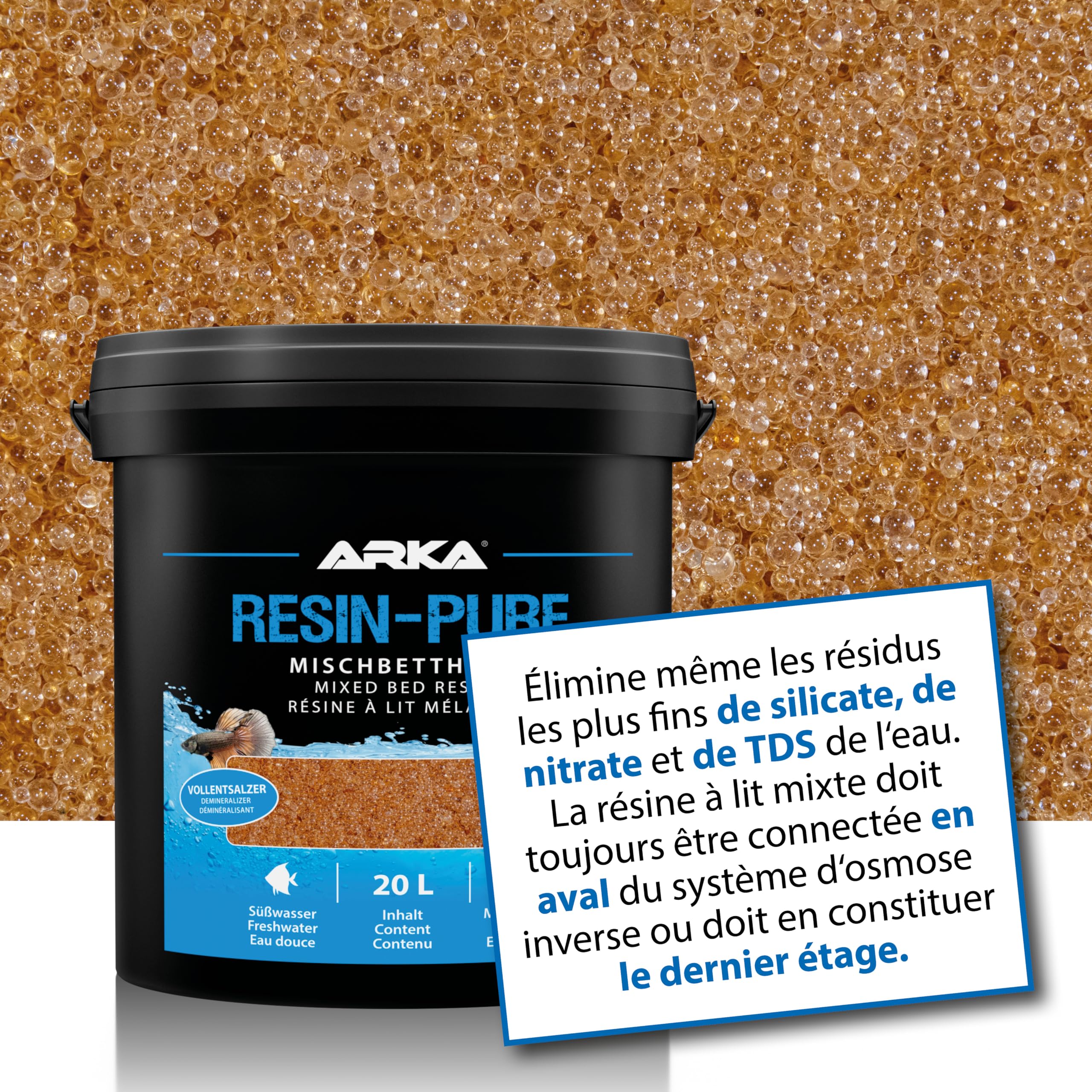 Résine à Lit Mélangé pour Aquarium 25 L - Resin-Pure Déioniseur d'Osmose | eau ultrapure, filtre à résine, lit mélangé, contre TDS, silicates, nitrates et phosphates, eau claire, eau douce, eau de mer