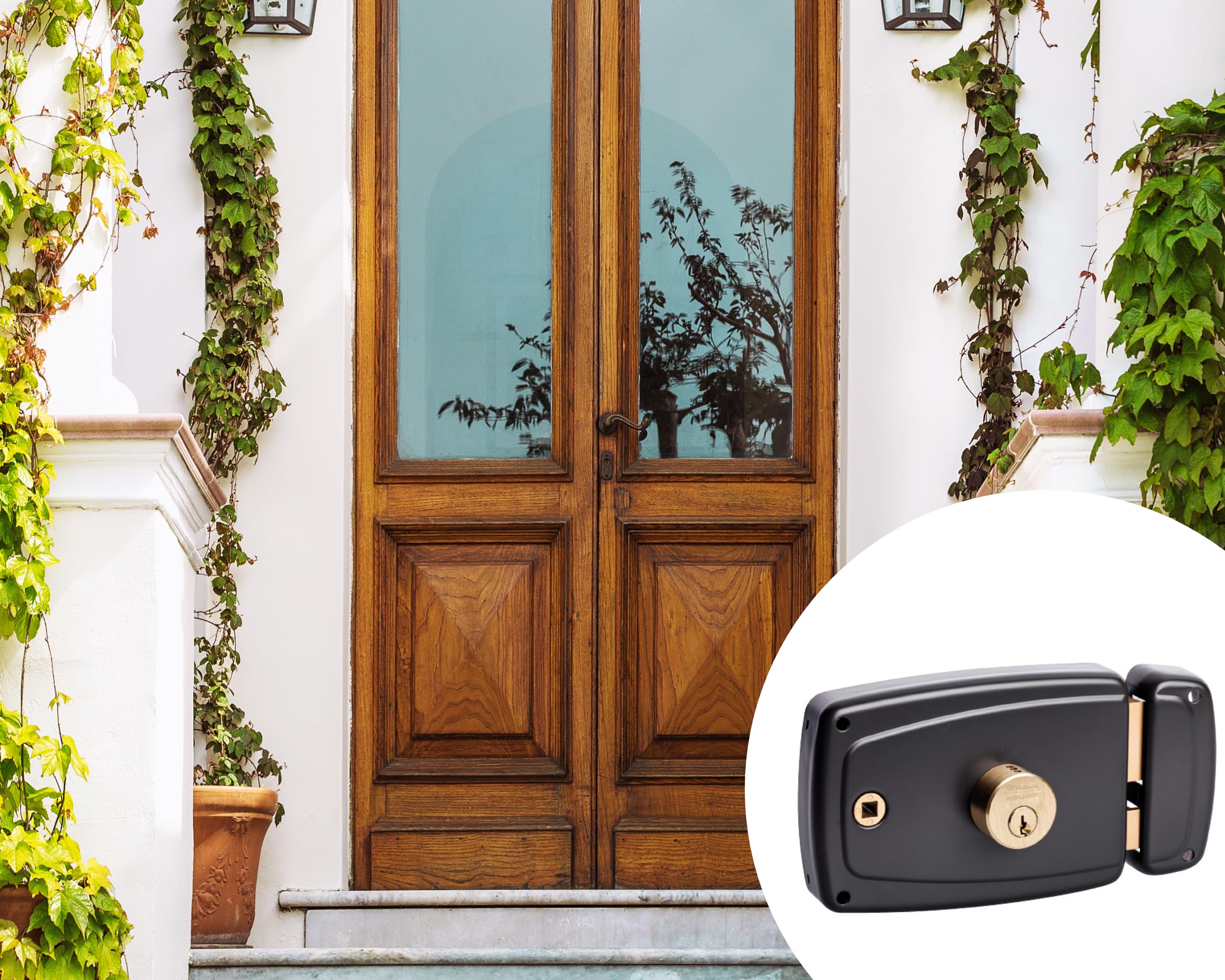 Vachette Serrure en applique horizontale à fouillot Droite, Série PS, pour Porte d'Entrée - 674BQ60/SC D - Sûreté à cylindre 5 goupilles, Axe à 60 mm, Utilisation avec poignée carré 6mm, 3 Clés, Gris