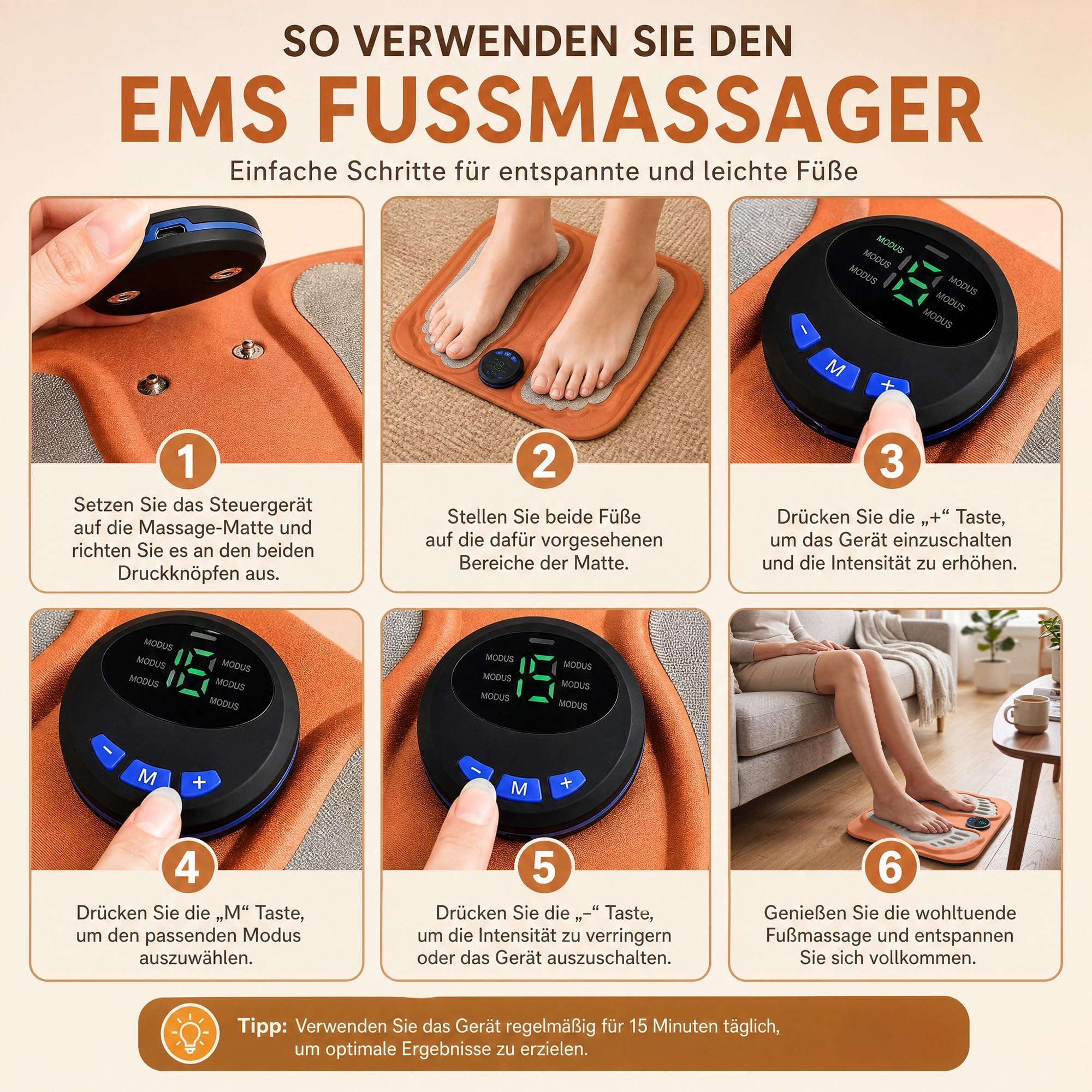 ReNerv3D-Regenerative EMS Fußmassagegerät, Verstellbare Intensitätsstufen