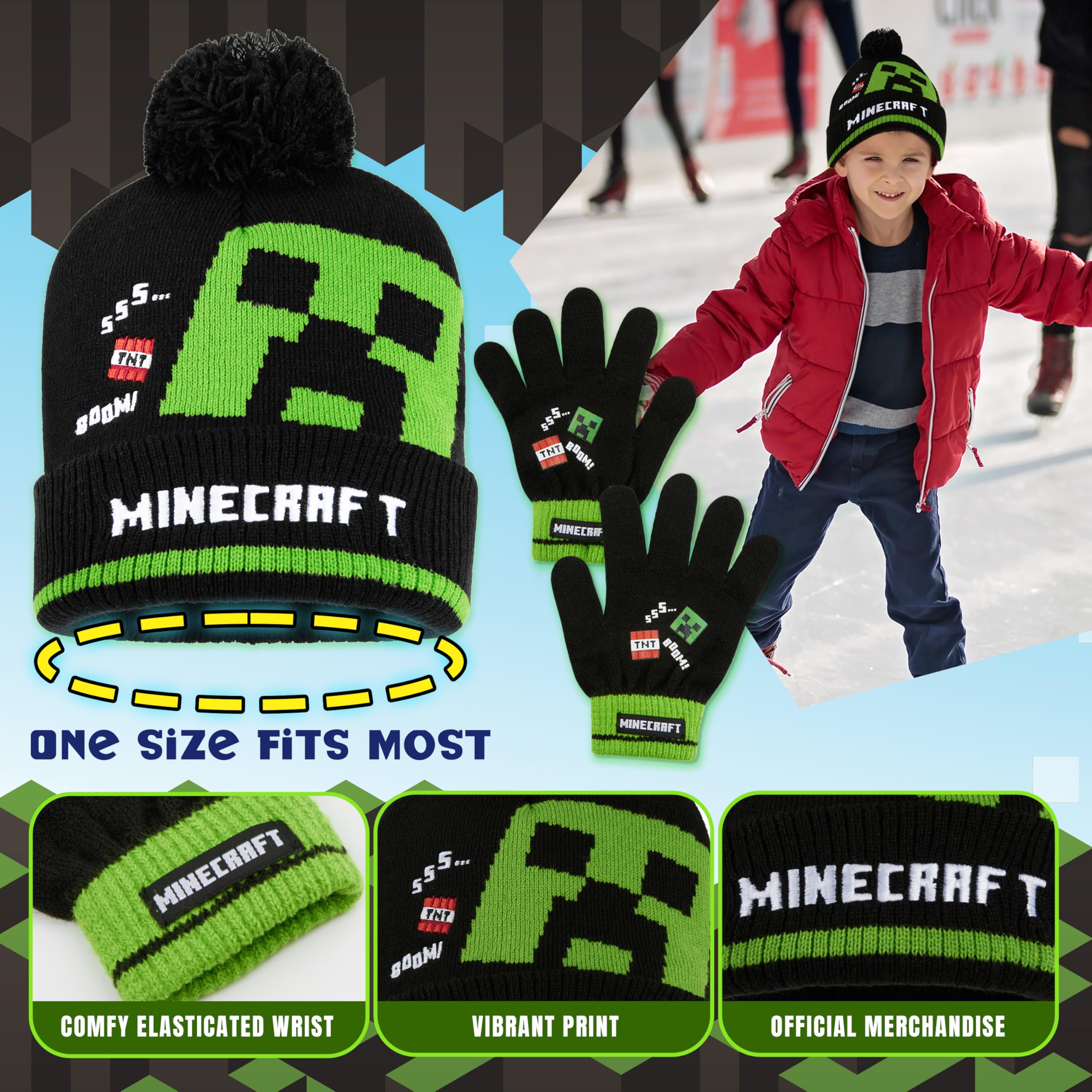 MINECRAFT Set Invernale Bambino, Creeper Accessori Invernali - Regalo Ragazzo