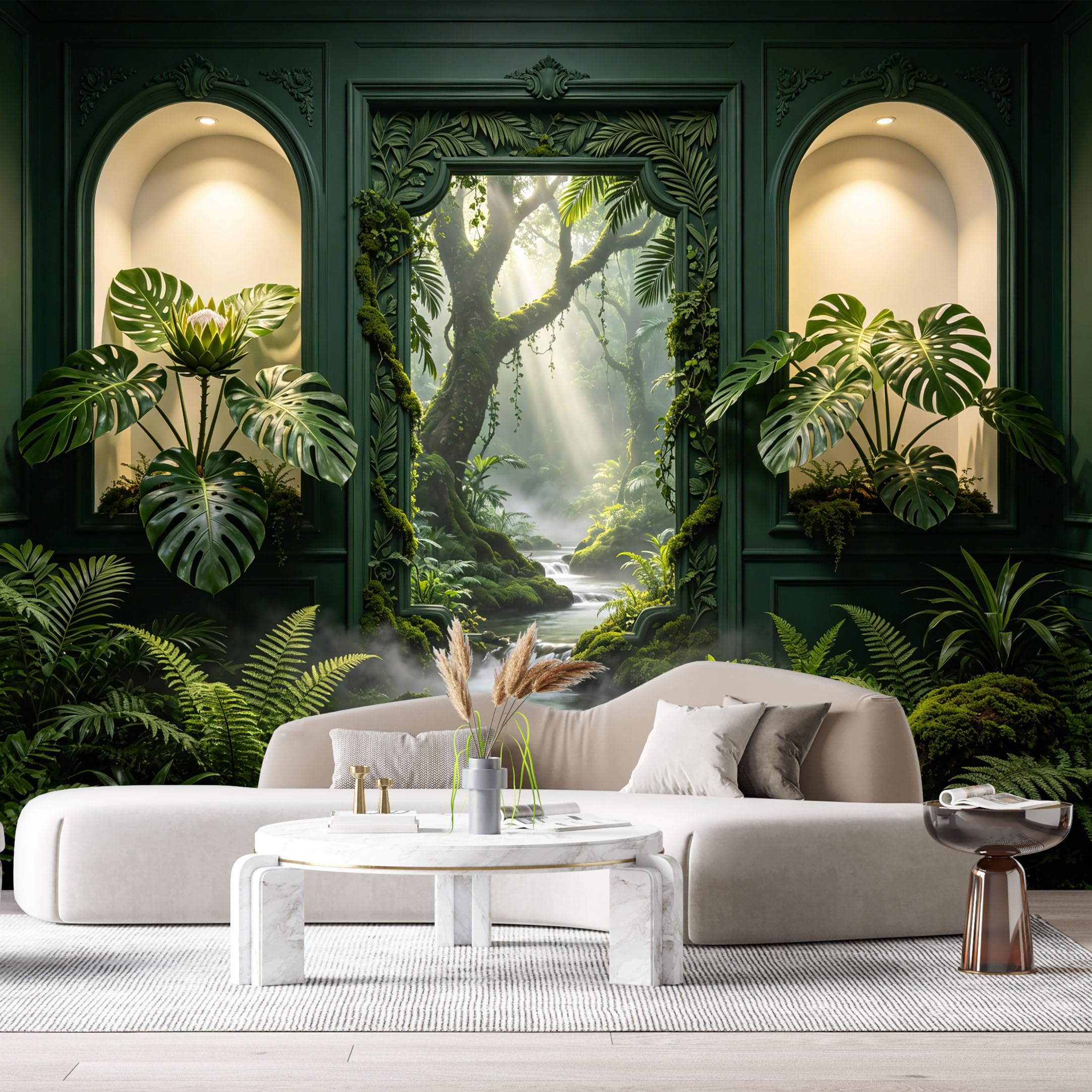 Custom Size Wall Murals Tropical Botanical 3D Trompe L'Oeil Sunlit Stream Forest Ferns Leaves SelfAdhesive Wall Fabric Removable Large Wallpaper for Photo Living Room