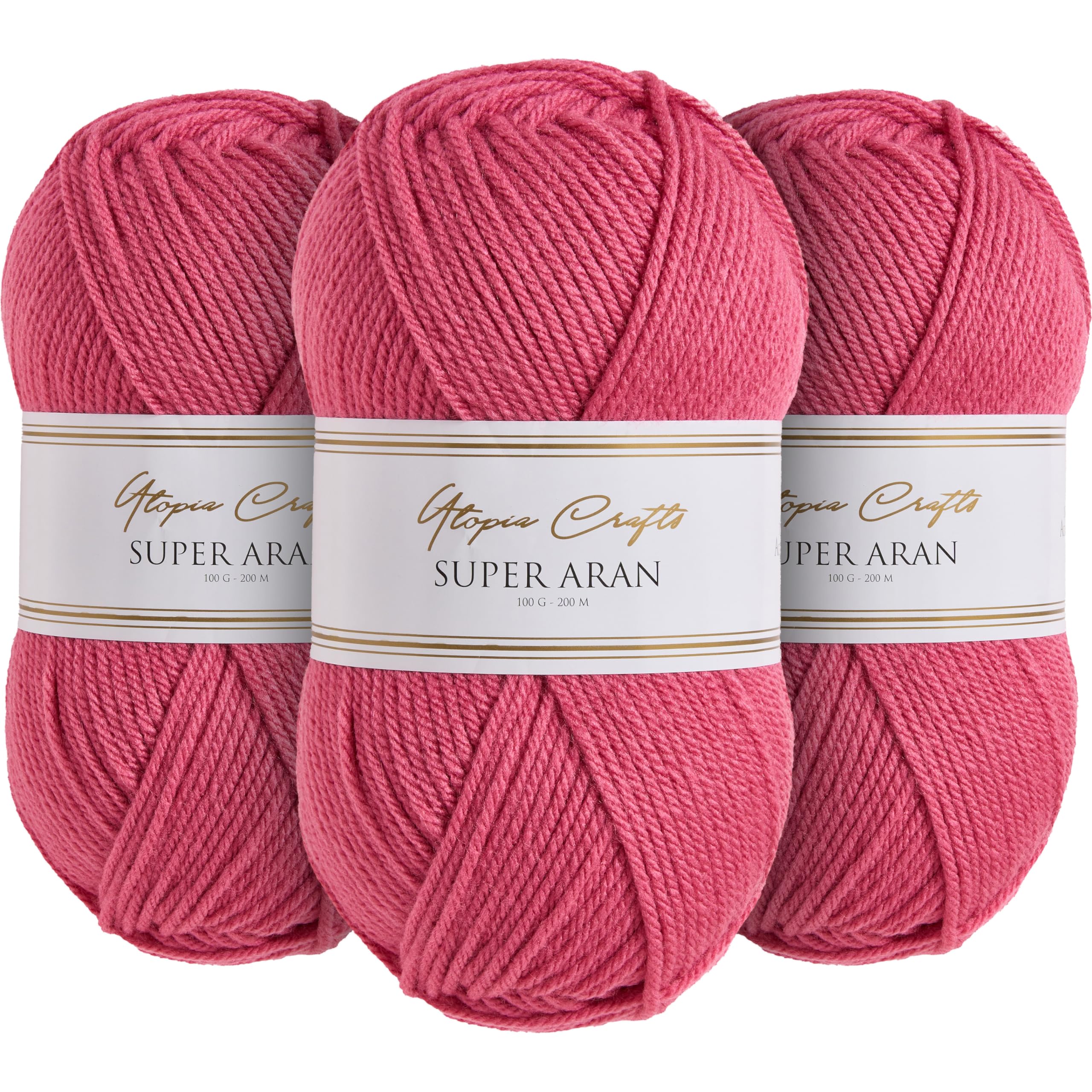 Utopia Crafts Super Aran Knitting and Crochet Yarn 3X 100g (Petal Pink)