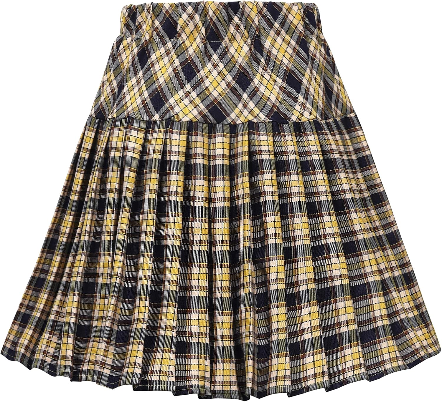 EXCHIC Women's High Waist A‑Line Pleated Mini Skirt Plaid & Solid