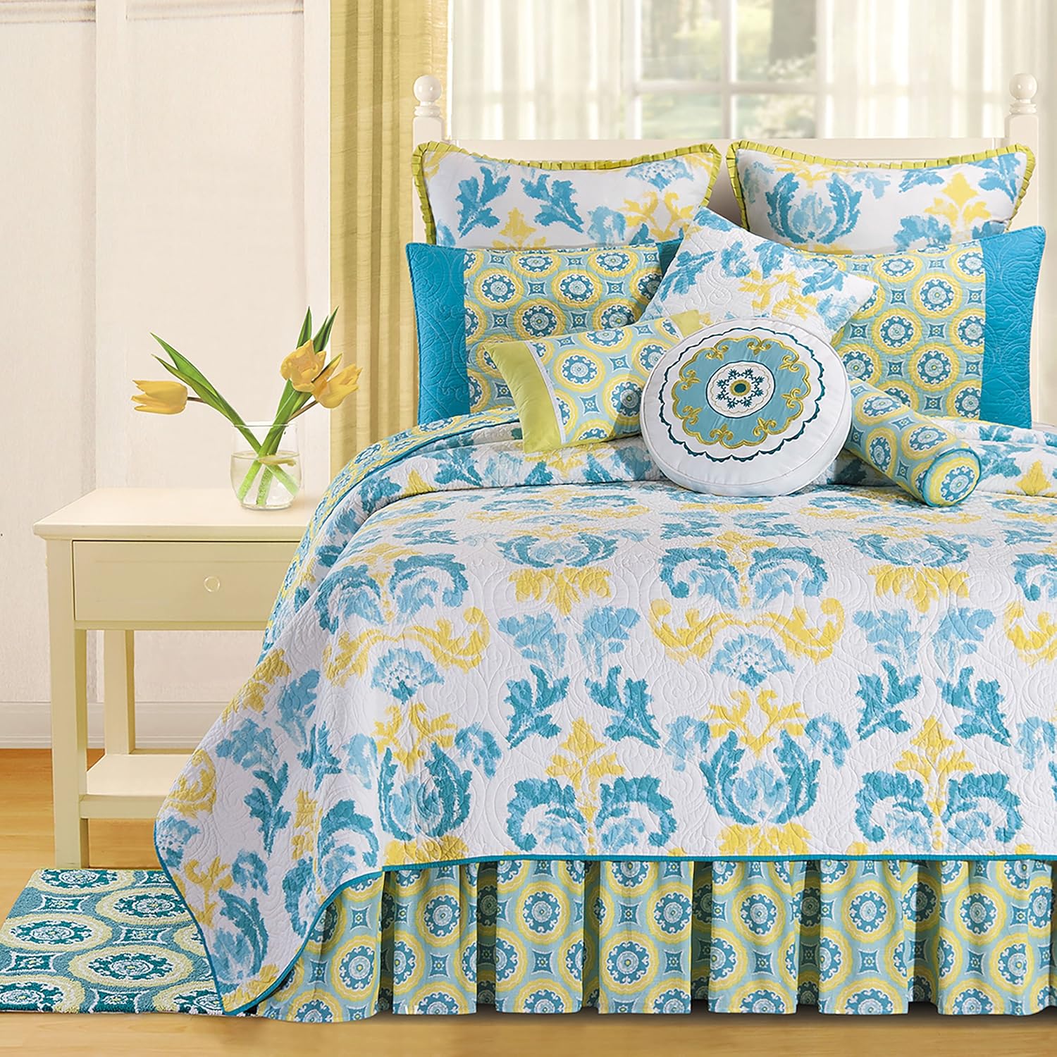C&F Home Delilah Blue Full/Queen Quilt 100% Cotton Lightweight Machine Washable Reversible Bedspread Coverlet Full/Queen Blue