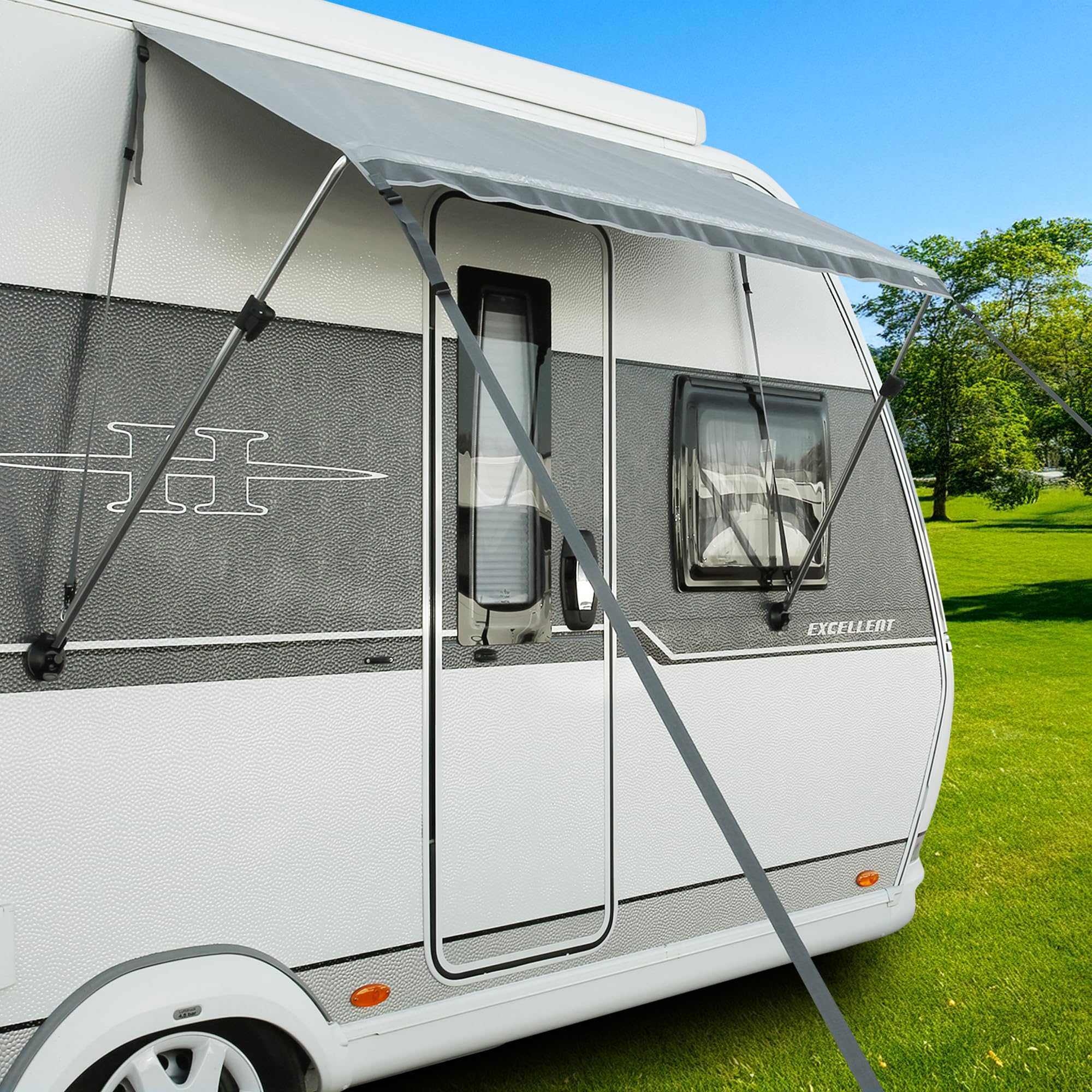 your GEAR Padua - Fenstermarkise für Wohnwagen | Größen: 140/160/180/200 x 70 cm | 7 mm Keder | UV 80+ Sonnenschutz, Camping-Markise (Grau, 200 X 70 cm)