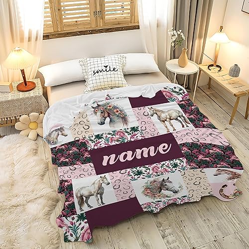 Miniatura 2 de Manta de franela de forro polar personalizada con estampado de caballos, manta de caballo para niñas y mujeres, regalo para amantes de los caballos,
