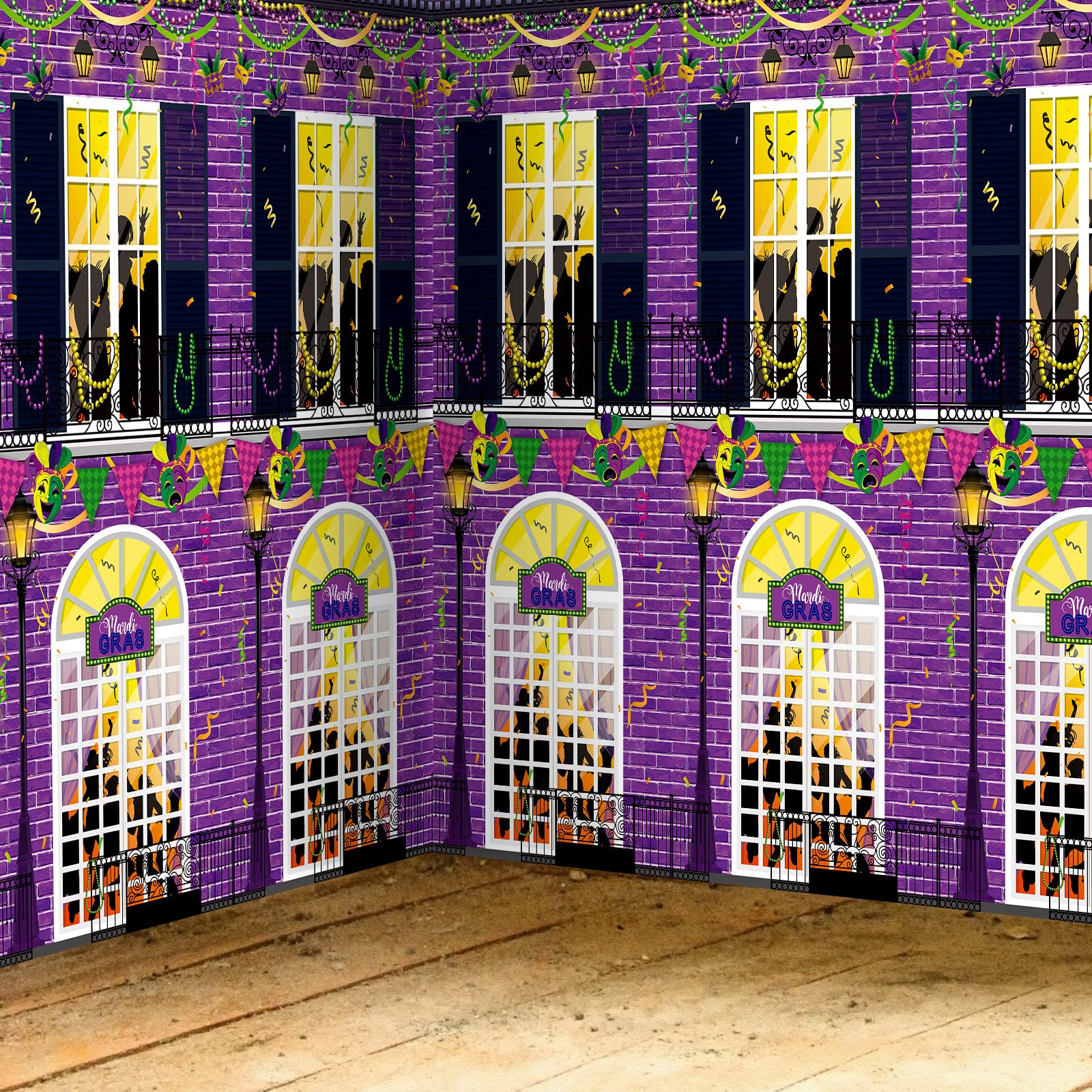 3Pcs Mardi Gras Party Backdrop Decoration,Large Plastic Mardi Gras Dance Photography Background Banner Purple Carnival Wallpapers Table Cloth for Mardi Gras Birthday Party Decorations,54 x 108 inches