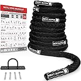 Battle Rope - Corde Ondulatoire - 38mm/50mm, 9m/12m/15m - Manche de Protection - Fixation Murale - Workout Instruction Poster 38mm x 15m Noir