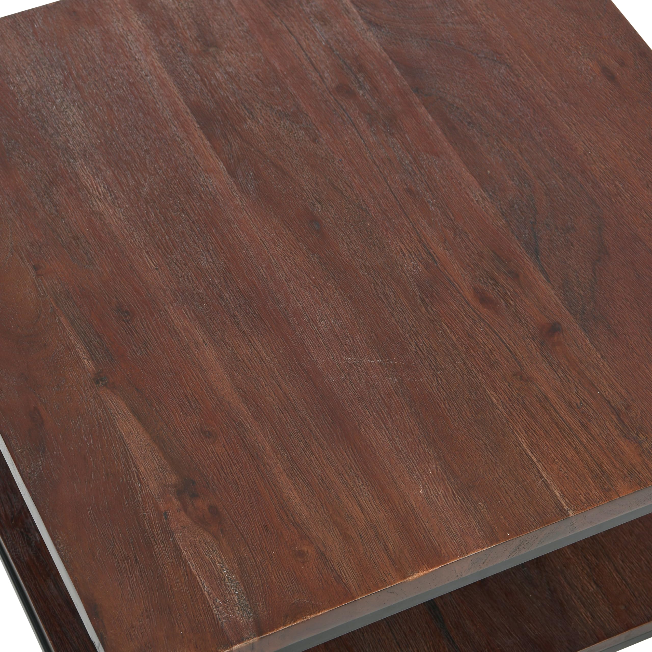 Creative Co-Op Saratoga Rustic Solid Wood and Metal End Table with Storage Shelf, Dark Chestnut Finish