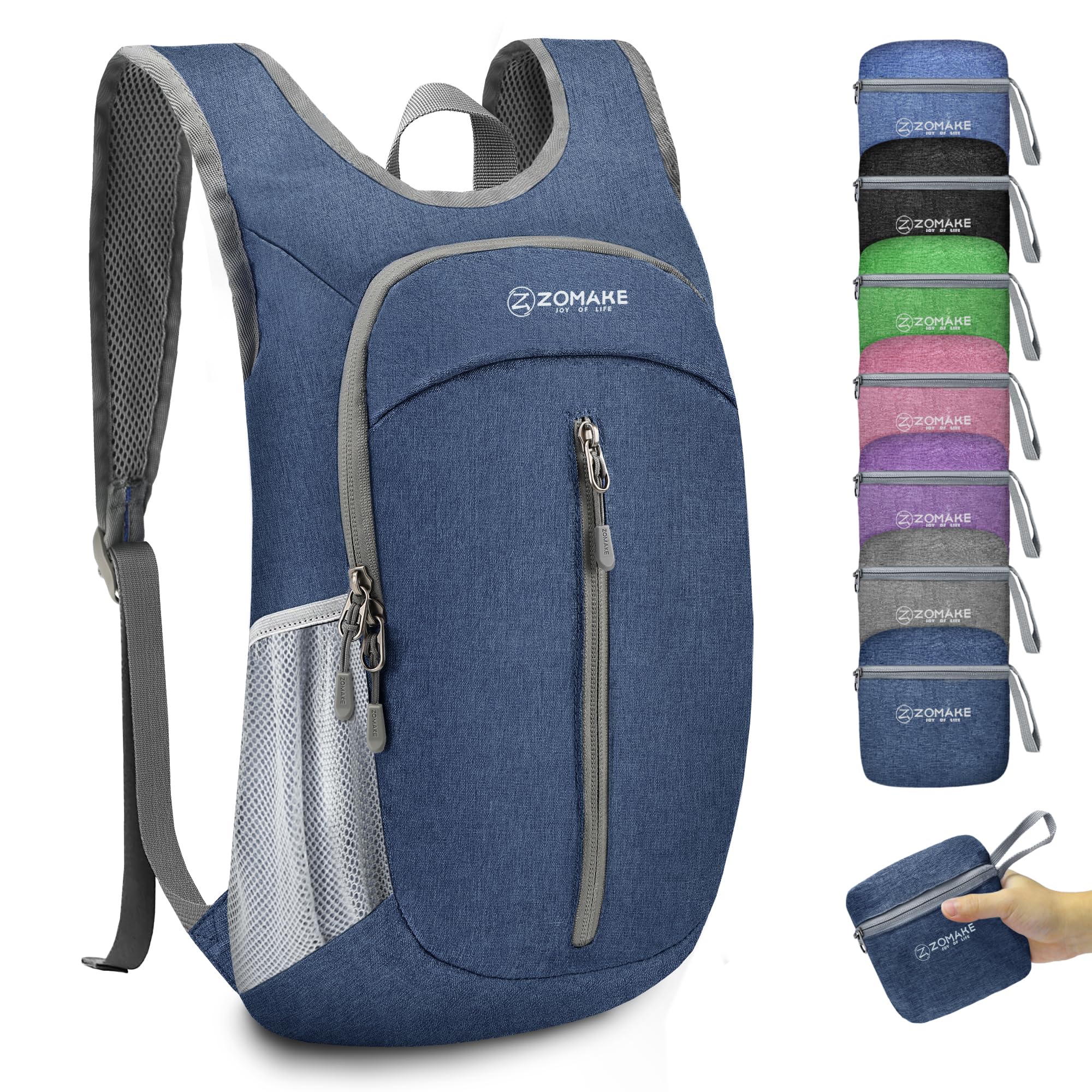 ZOMAKE 10L Ultra Lightweight Packable Backpack, Small Daypack Light Foldable Backpacks Water Resistant Day Bag for Hiking(Navy Blue)