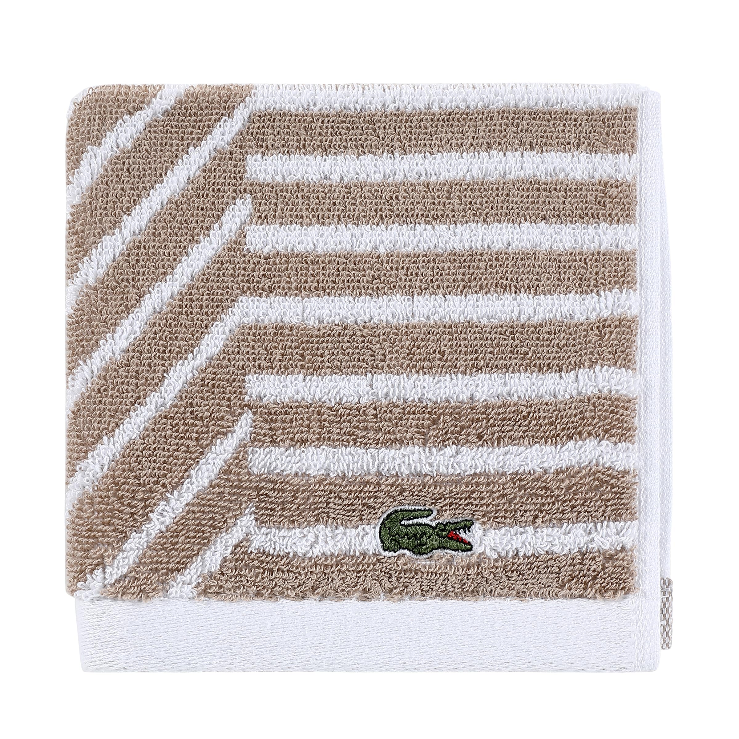Lacoste Guethary Striped Towel 100 Cotton Reversible Modern Geometric Design Soft Absorbent Durable Lightweight Machine Washable Sand 13x13
