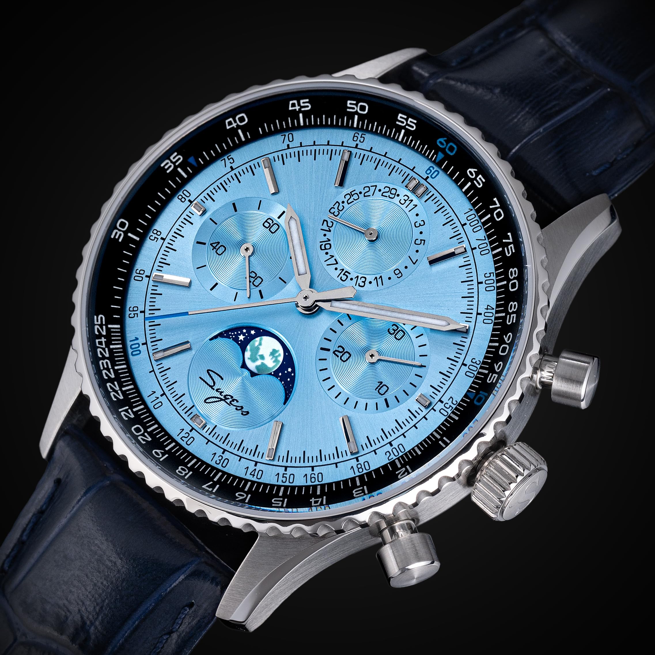 Sugess S468.SE.E MoonPhase Master Gold Swan Neck Seagull ST1908 Saphirglas Mechanisches Uhrwerk Herren Chronograph mechanische Herrenuhr 1963