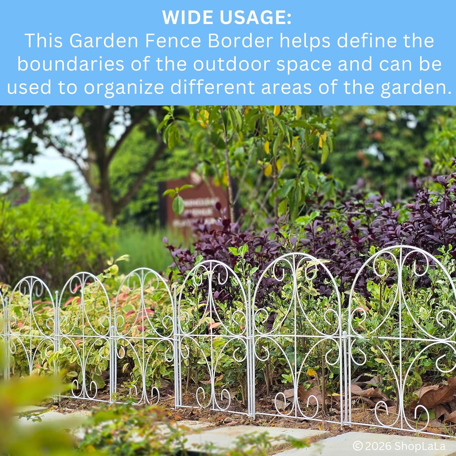 ShopLaLa Garden Fence (10 Panels) 12.5in(L) x 16.5in(H) Rustproof White Metal Decorative Curly Wire, Animal Barrier Fencing for Dogs, Flower Bed Edging Landscape Border Yard, Patio Outdoor Decor
