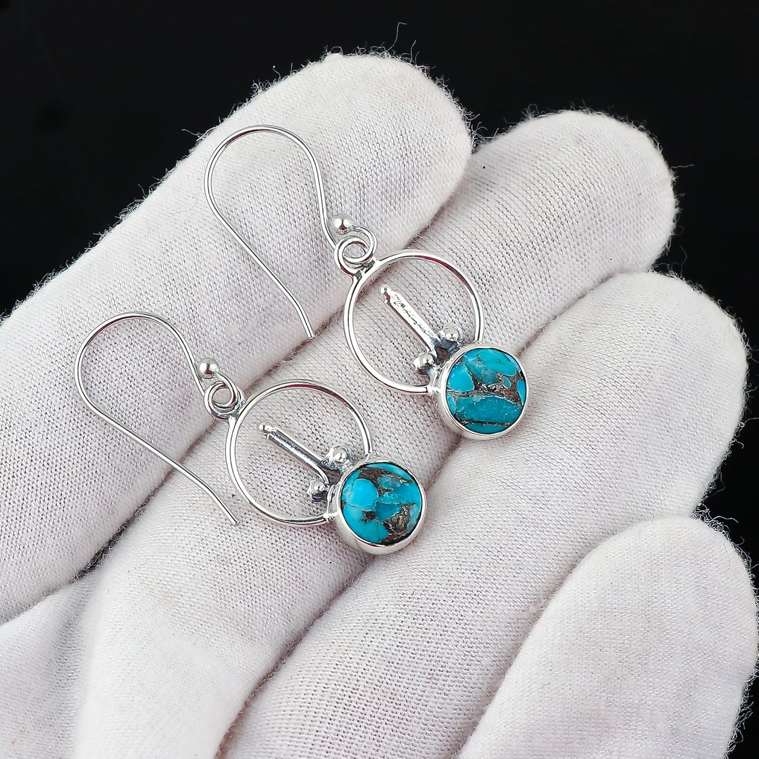 Genuine Copper Turquoise Gemstone Earrings, 925 Sterling Silver Earring, Handmade Women Jewelry, Turquoise Crystals, December Birthstone, Designer Dangling Earring, Mother's Day Gift - Image 5