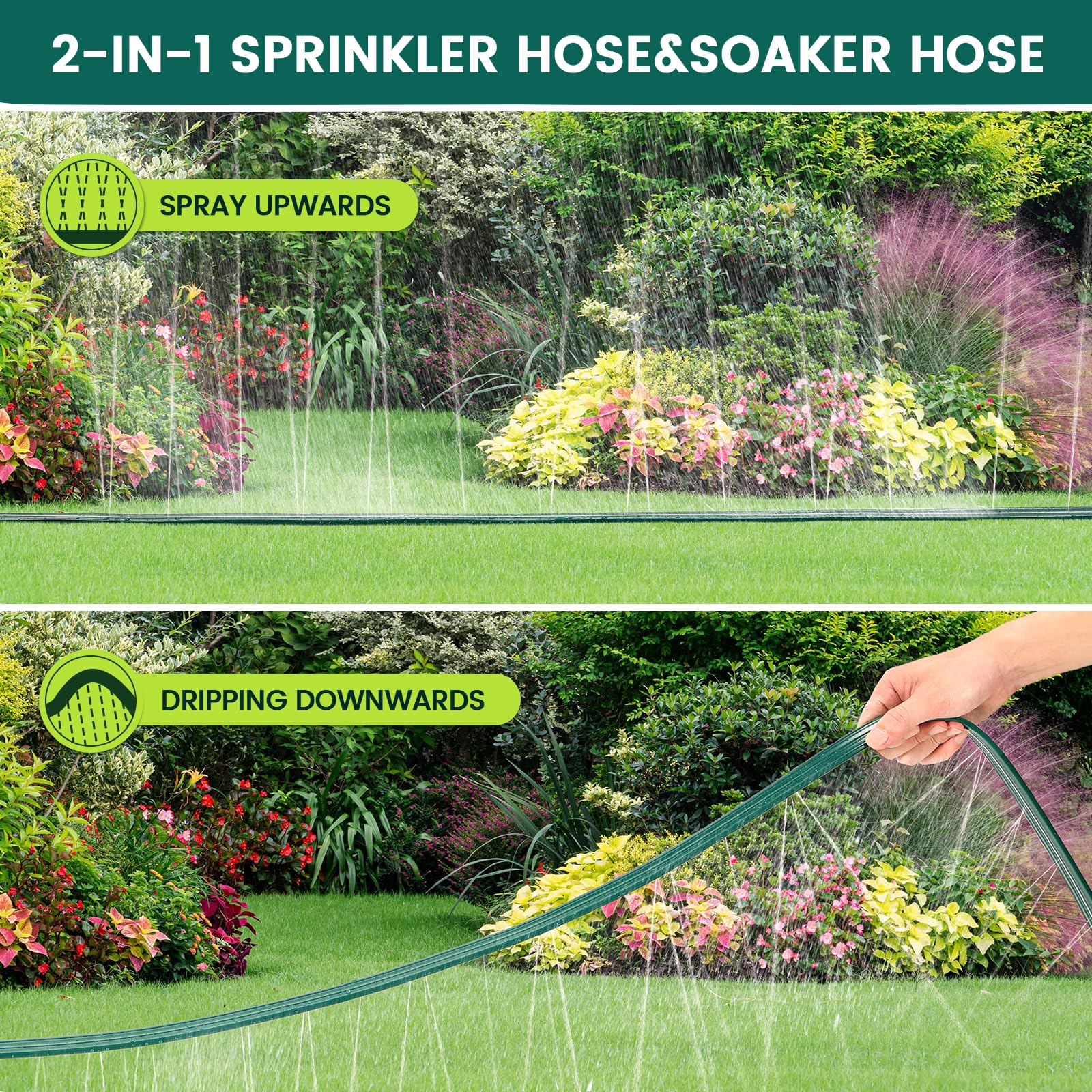 Passionbility Soaker - Manguera de riego flexible de 75 pies, manguera de riego por goteo de jardín, manguera de riego flexible de alta eficiencia, ahorro de agua con estacas