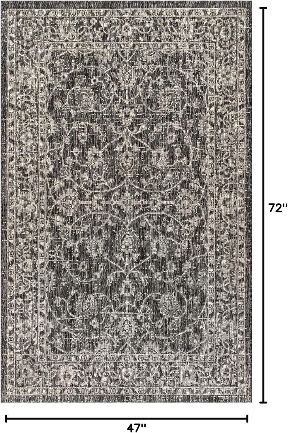 Eyely BMS103C-4 Santa Monica Palazzo Vine and Border Textured Weave Indoor/Outdoor Area Rug Coastal;Vintage, Bedroom, Kitchen, Backyard, Patio, Easy-Cleaning, Non-Shedding, 4 X 6, Black/Gray