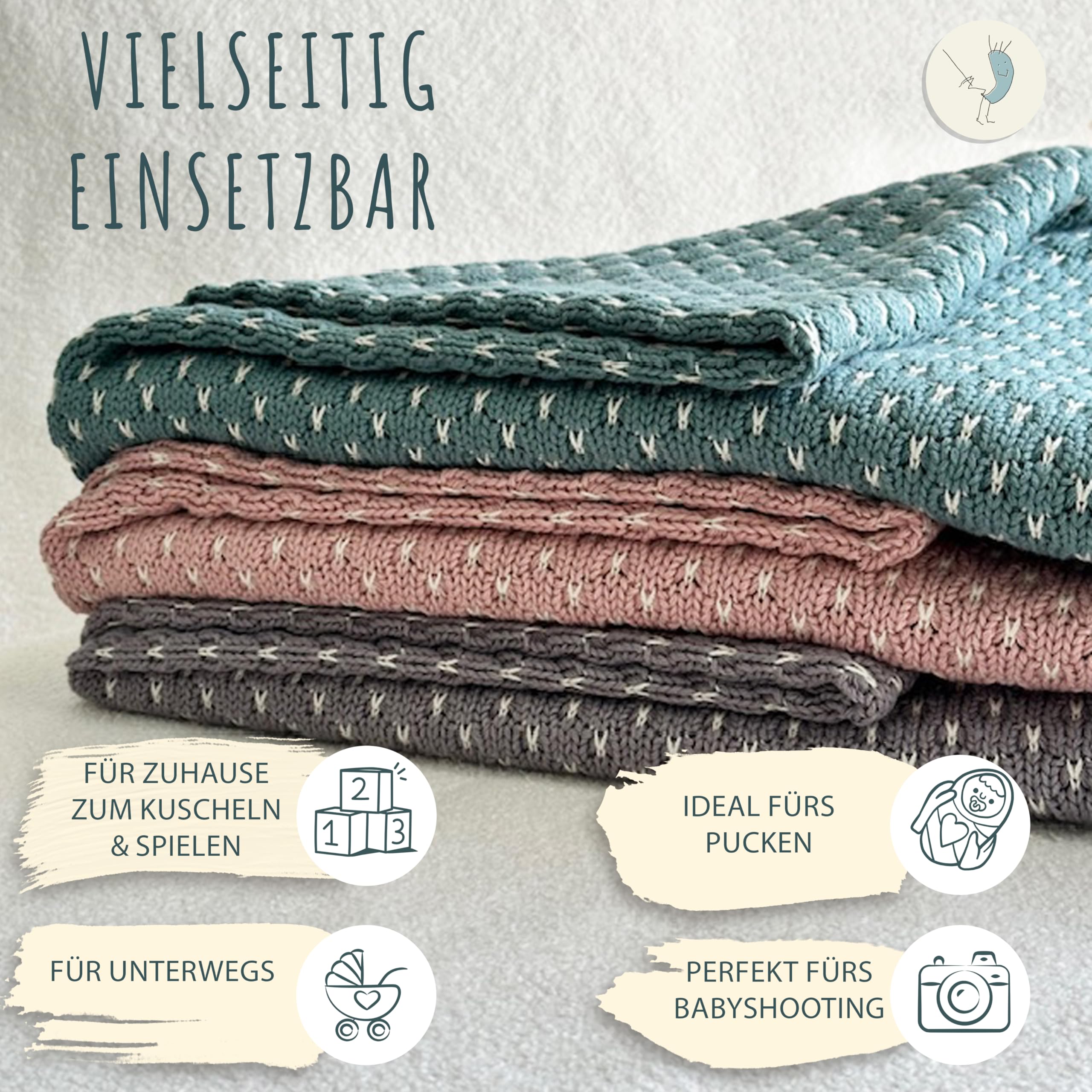 Babydecke aus Baumwolle, gestrickt, 80×100 cm, Öko-Tex | Für Kinderwagen, Babybett & Kuschelzeit, weich, atmungsaktiv, Geschenkbox inklusive