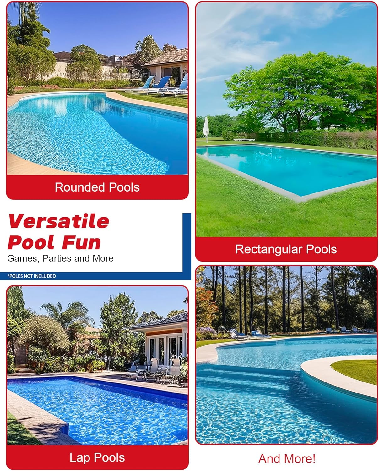 Upgraded Swimming Pool Volleyball Net Replacement, Extended 15FT-28FT Adjustable, Enhanced All Weather with Waterproof, Extra Thick Borders and Nylon Straps-15x3FT (Net Only)