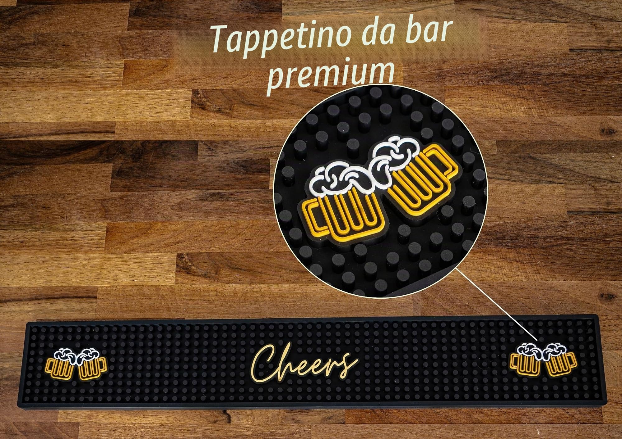 Buddy - Tappetino da bar in gomma | 60x10x1 cm | Tappetino per bancone di alta qualità per vetreria, casa, grotta degli uomini | in PVC nero antiscivolo, per birra e cocktail
