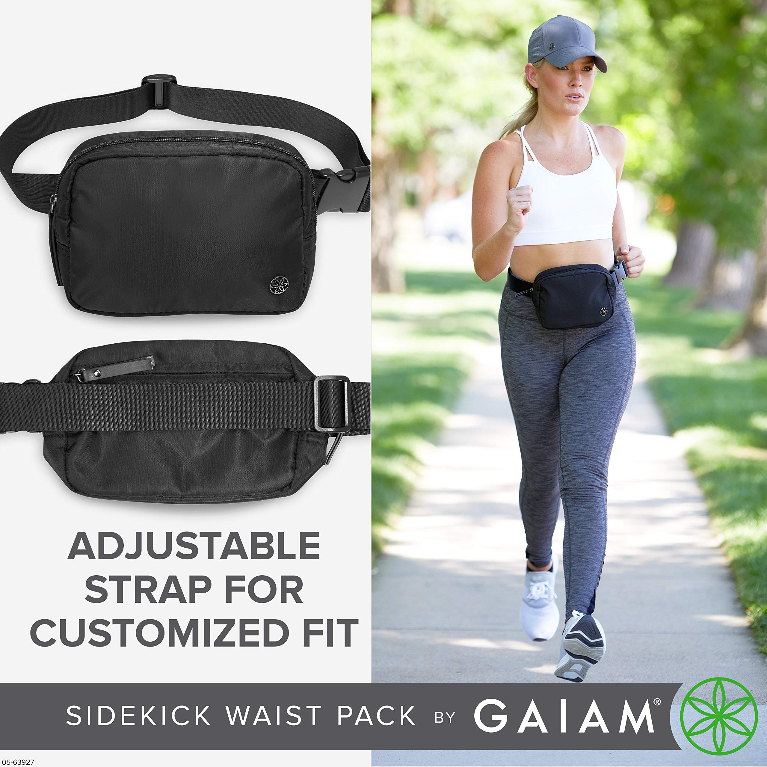 Gaiam - Marsupio da corsa con cintura – Marsupio per cellulare per esercizi, palestra, con chiusura lampo, multi tasca, regolabile, accessori per passeggiate, runner da donna, uomo