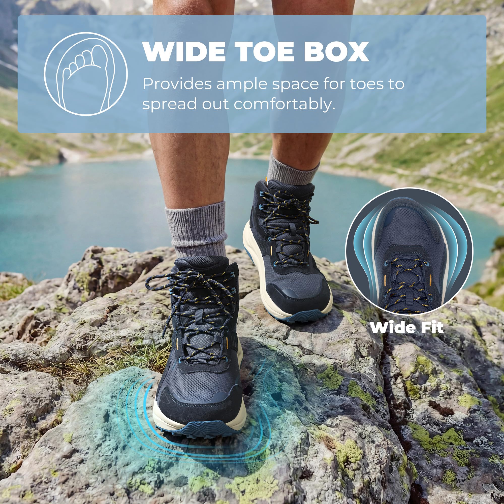NORTIV 8 Męskie wodoodporne buty górskie z szerokim noskiem, buty trekkingowe z antypoślizgową gumową wkładką, na wędrówki, kemping, granatowy, 10.5