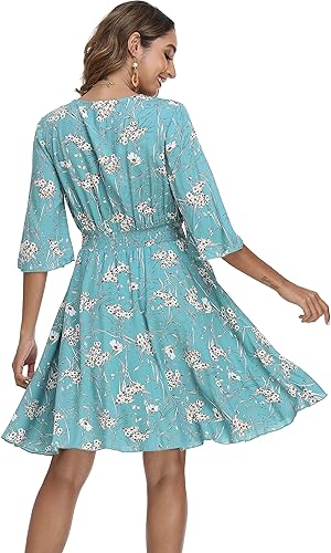 Miniatura 2 de VintageClothing - Vestido de verano para mujer, floral, fluido, bohemio, con botones vestido para la playa.