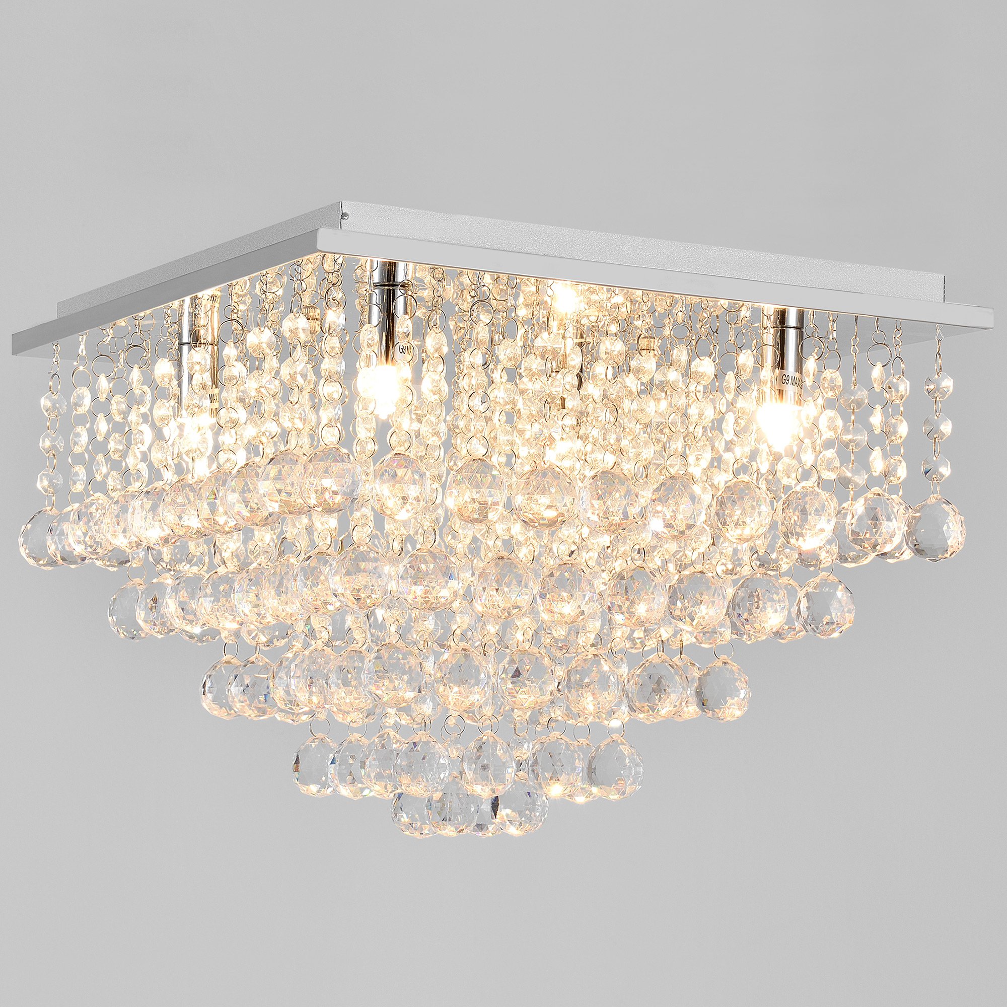 Plafonnier Lampe de Plafond Aluminium Cristal Artistique Chrome et Blanc 38 x 38 cm