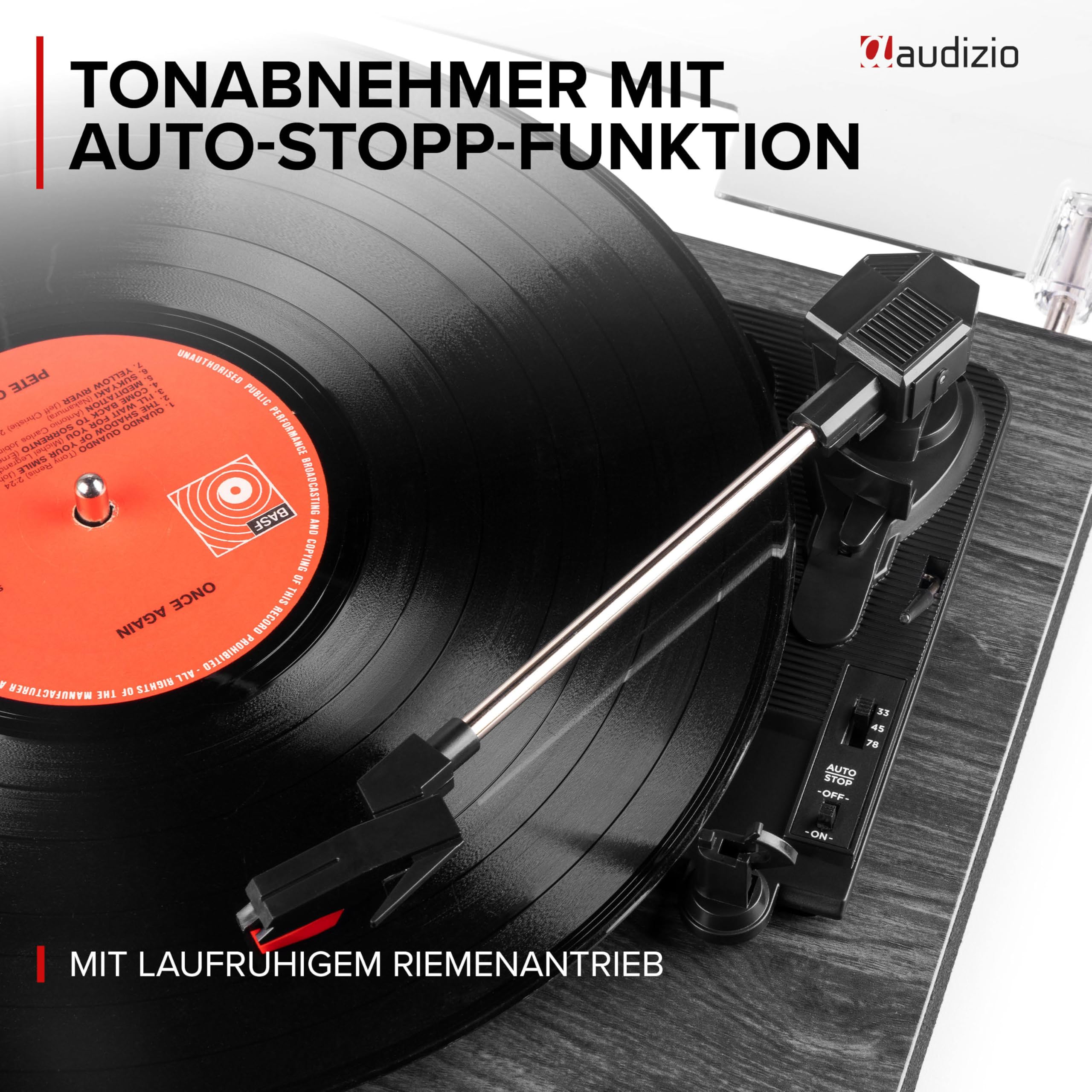 Audizio Tupelo - Plattenspieler mit Lautsprecher & Bluetooth, Schallplattenspieler Set mit Verstärker, 3 Gang (33/45/78 RPM) - 120 Watt Vinyl Player mit 2 Stereo Lautsprecher, Gramophon - Schwarz