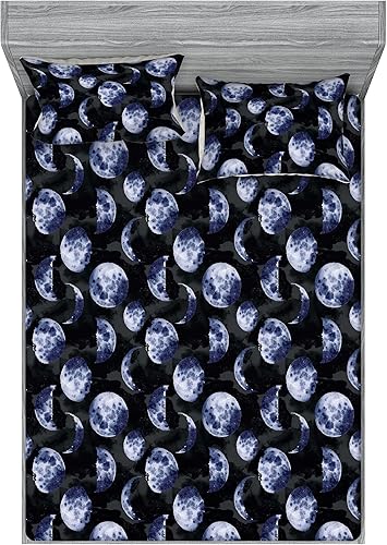 Miniatura 28 de Ambesonne Juego de sábanas bajeras tropicales y fundas de almohada, diseño abstracto de hojas de plátano de Monstera inspirado en olas retro