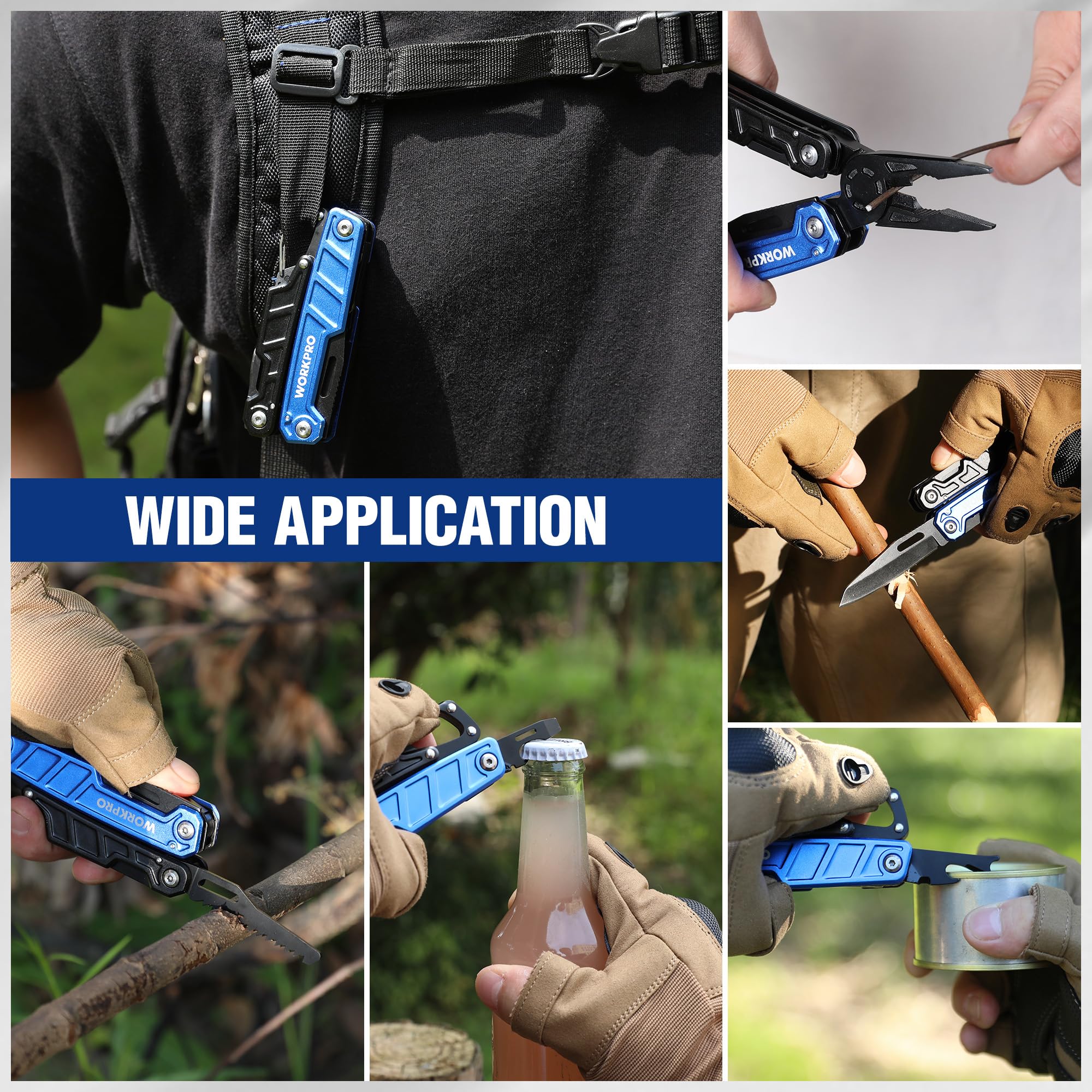 WORKPRO Pinza Multiuso 11 in 1 Acciaio Inossidabile Tascabile Multifunzione con Coltello e Cacciavite