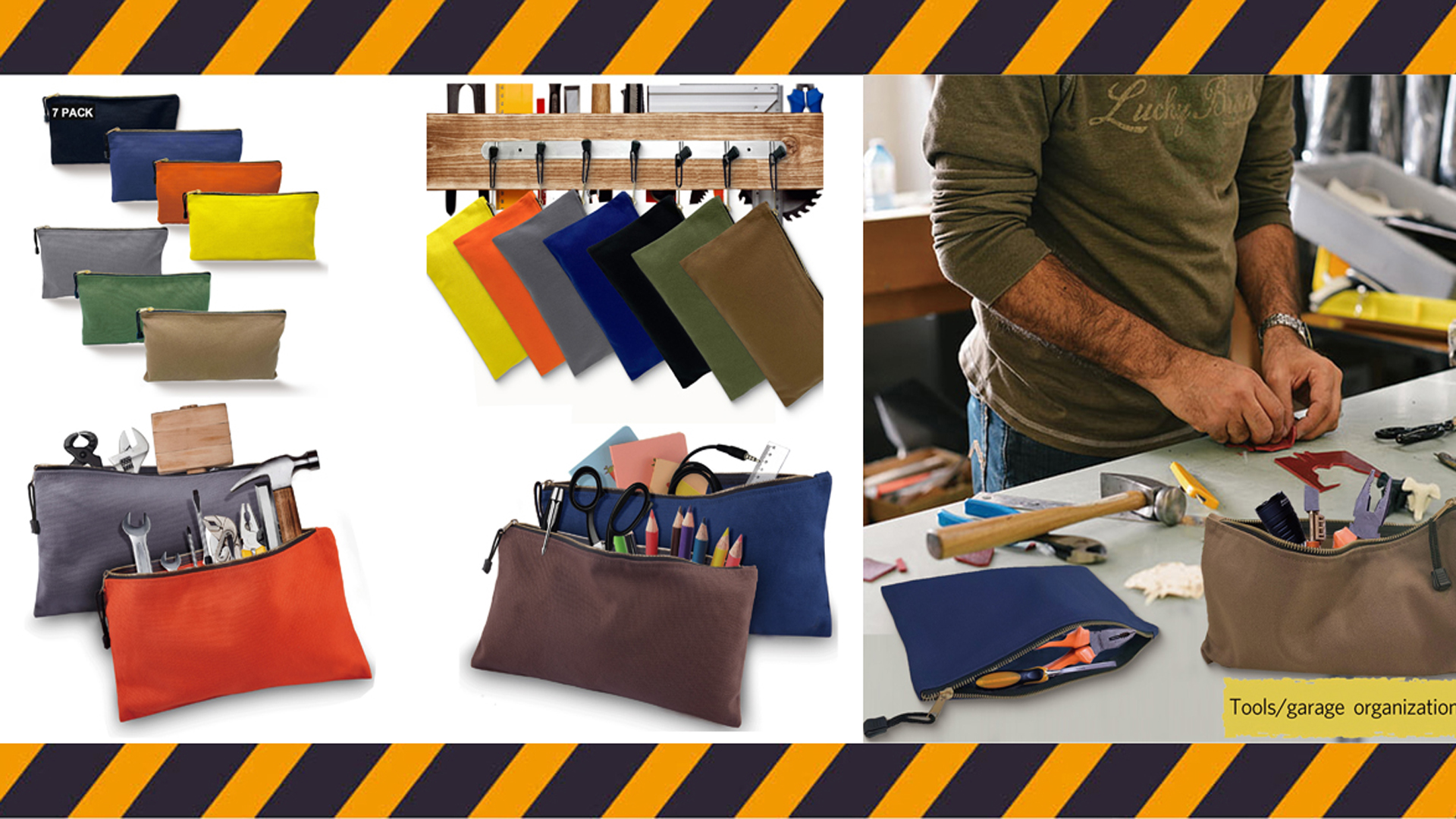 7 Pack Canvas Tool Bag Zipper Pouch - Heavy Duty 16 oz
