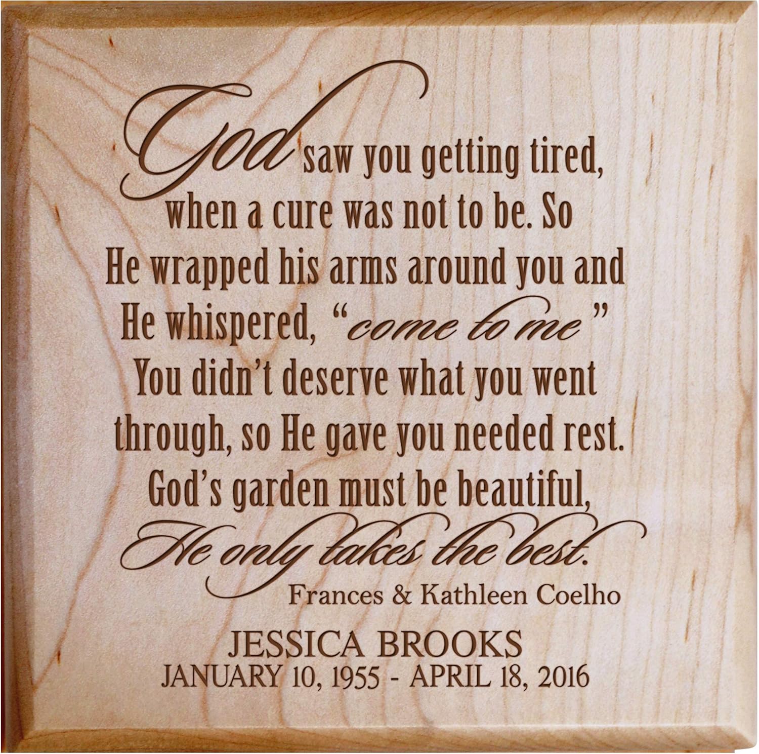 Personalized Cremation Urn - SMALL Funeral sharing Keepsake box for humans - Memorial Gift for home or Columbarium God Saw You getting tired - Holds SMALL portion of ashes (Maple Urn Personalized)