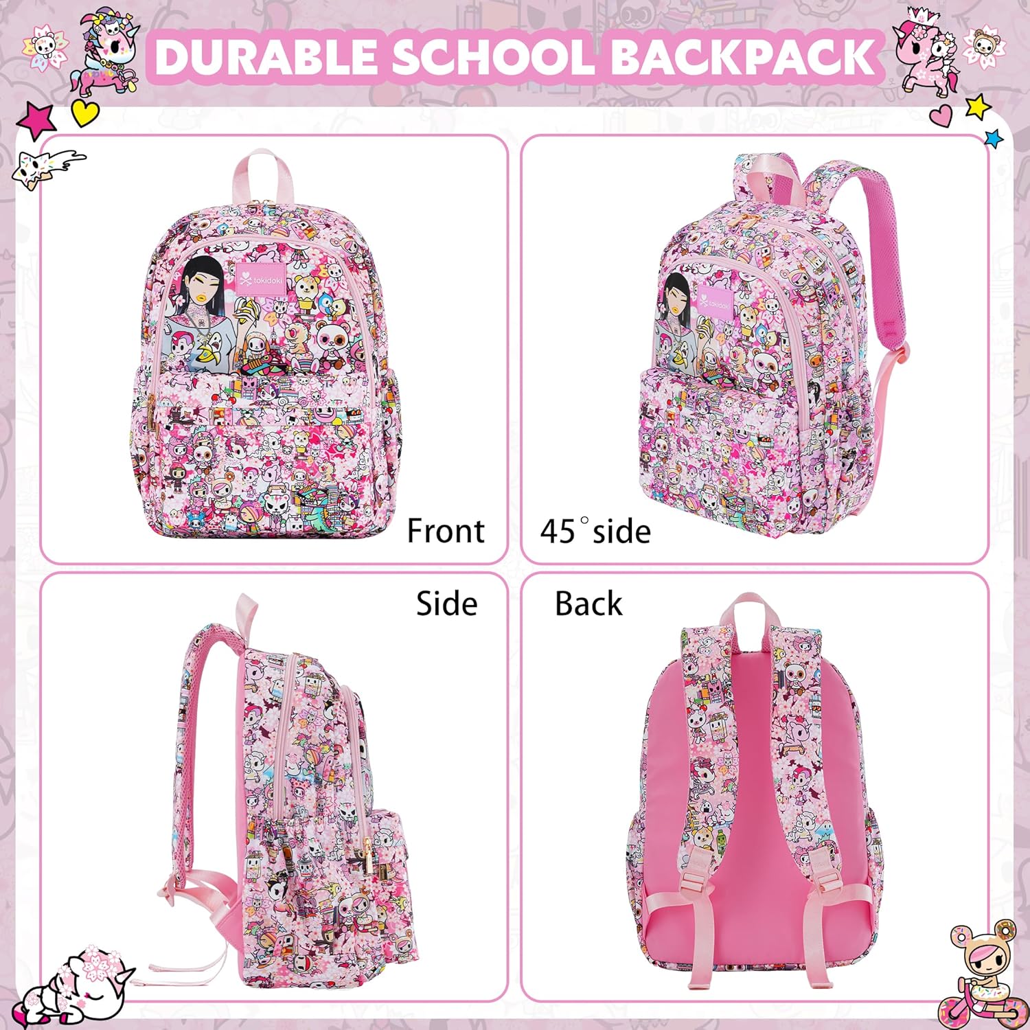 Tokidoki Unicorno Backpack Daily Shoulder Bag Large Capacity Portable Travel Backpack Casual Daypack Cartoon Travel Bag (Hanami Picnic) - Image 7