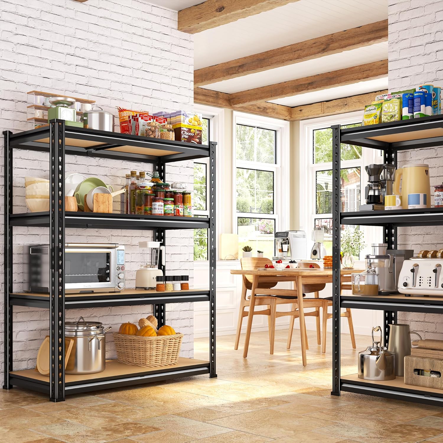 DurayLoly 3200 LBS Heavy Duty Garage Shelving 2 Pack, 60" H x 35.5" W x 12" D 4-Tier Adjustable Metal Storage Shelves Unit, Industrial Storage Rack for Garage Basement Pantry Kitchen Warehouse, Black