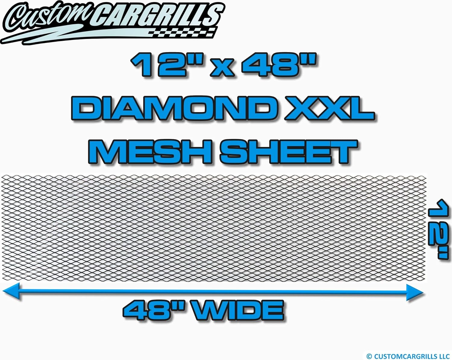 customcargrills 12"x48" Diamond XXL Grill Mesh Sheet - Gloss Black - Shipped Flat, 0.45 x 0.90 inch hole opening, 0.145" thick Aluminum, powder coated, Made in USA