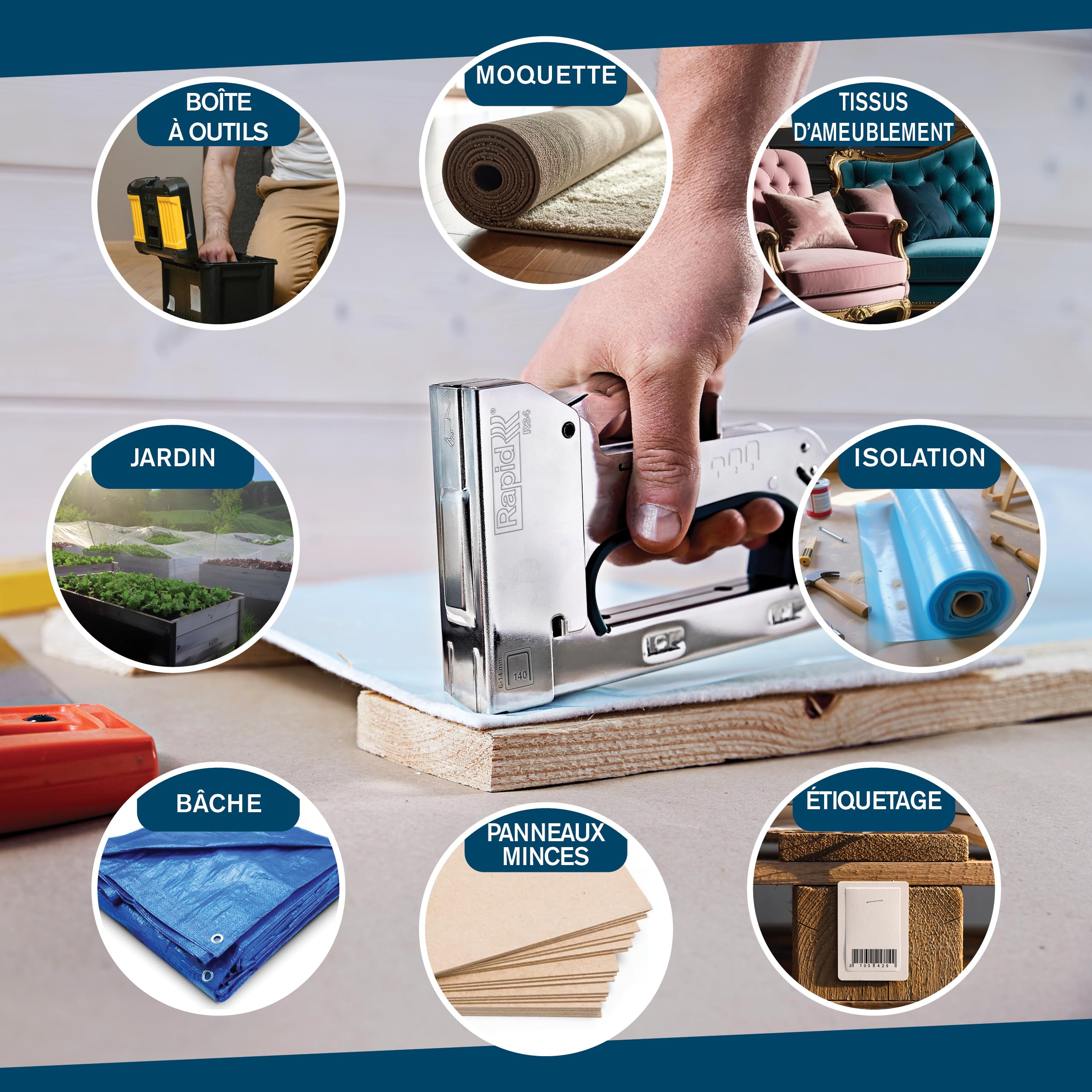 Rapid - Agrafeuse PRO R34 pour Agrafes N°140 de 6-14mm, Agrafeuse de Bricolage avec 3 Puissances au Choix, Gâchette Facile à Actionner & Poignée Ergonomique, Fabriqué en Suède - FSC (5001671)